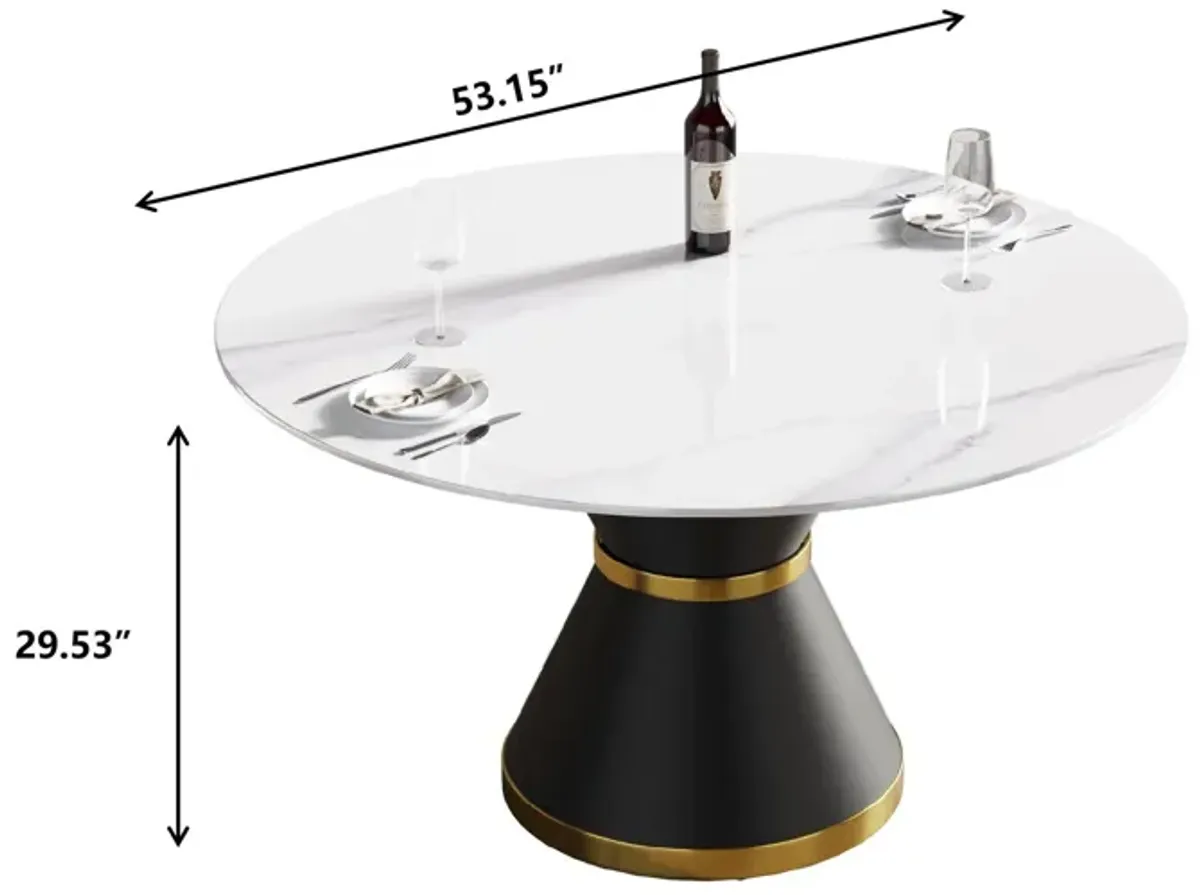 Modern Artificial Stone Round Carbon Steel Base Dining Table, Can Accommodate 6 People