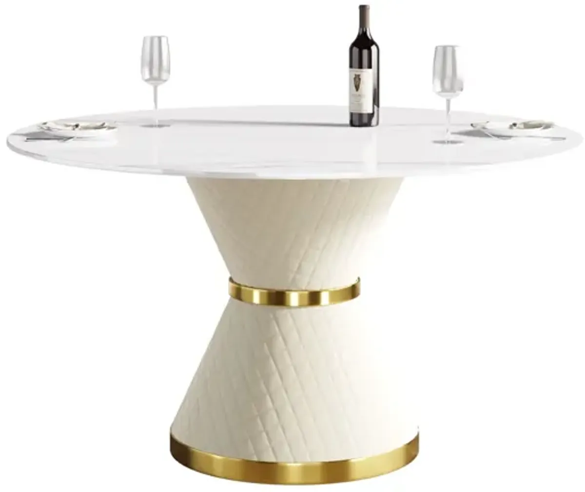 Modern Artificial Stone Round Carbon Steel Base Dining Table, Can Accommodate 6 People