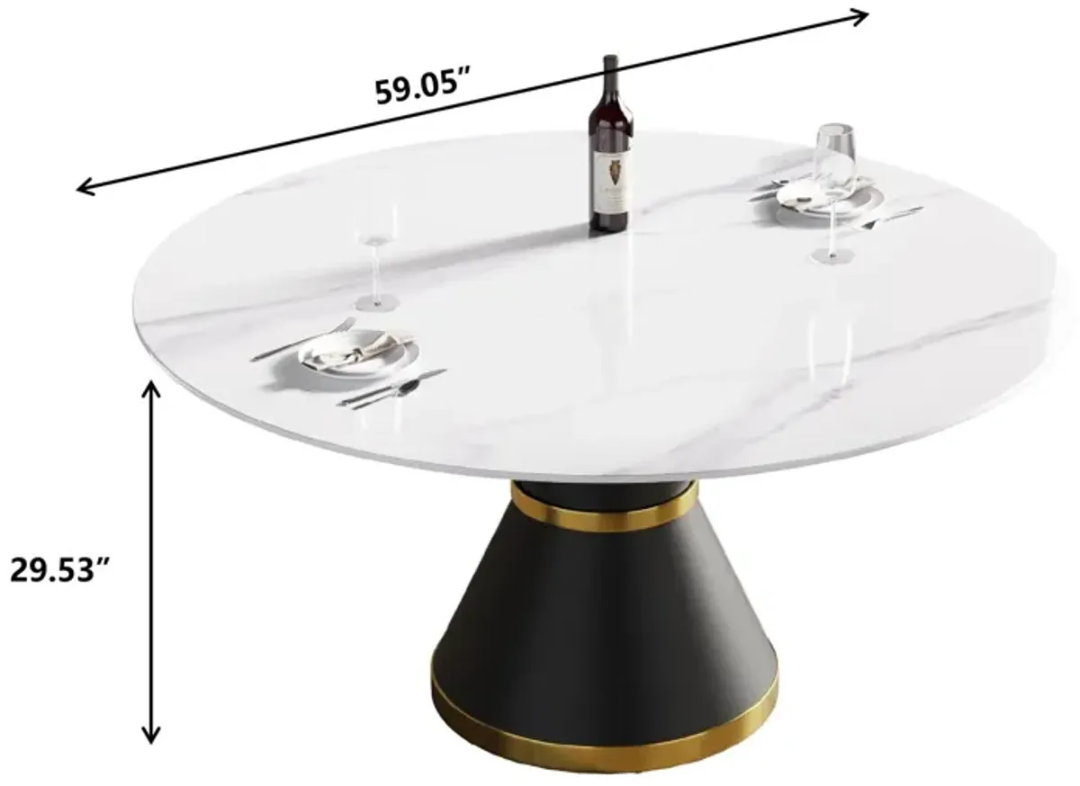 Modern Artificial Stone Round Carbon Steel Base Dining Table, Can Accommodate 6 People