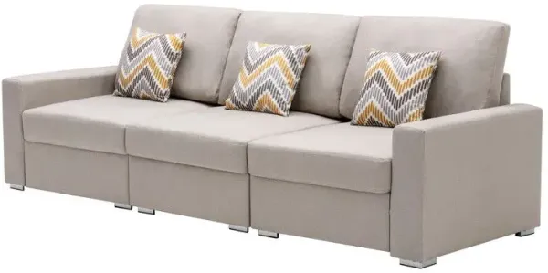 Nolan - Linen Fabric Sofa With Pillows And Interchangeable Legs