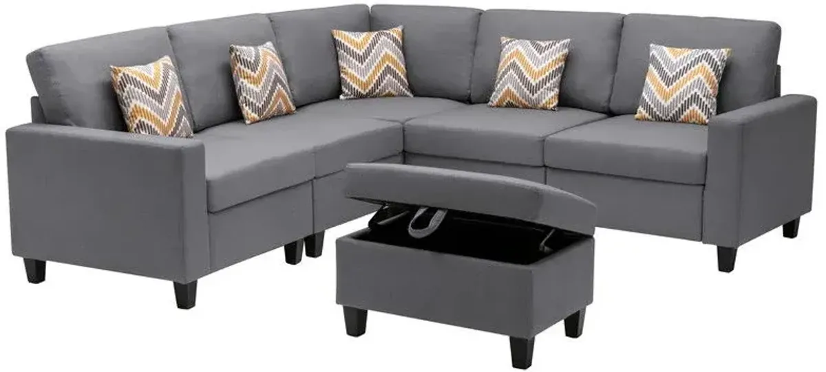 Nolan - Fabric 6 Piece Sectional Sofa With Pillows And Interchangeable Legs