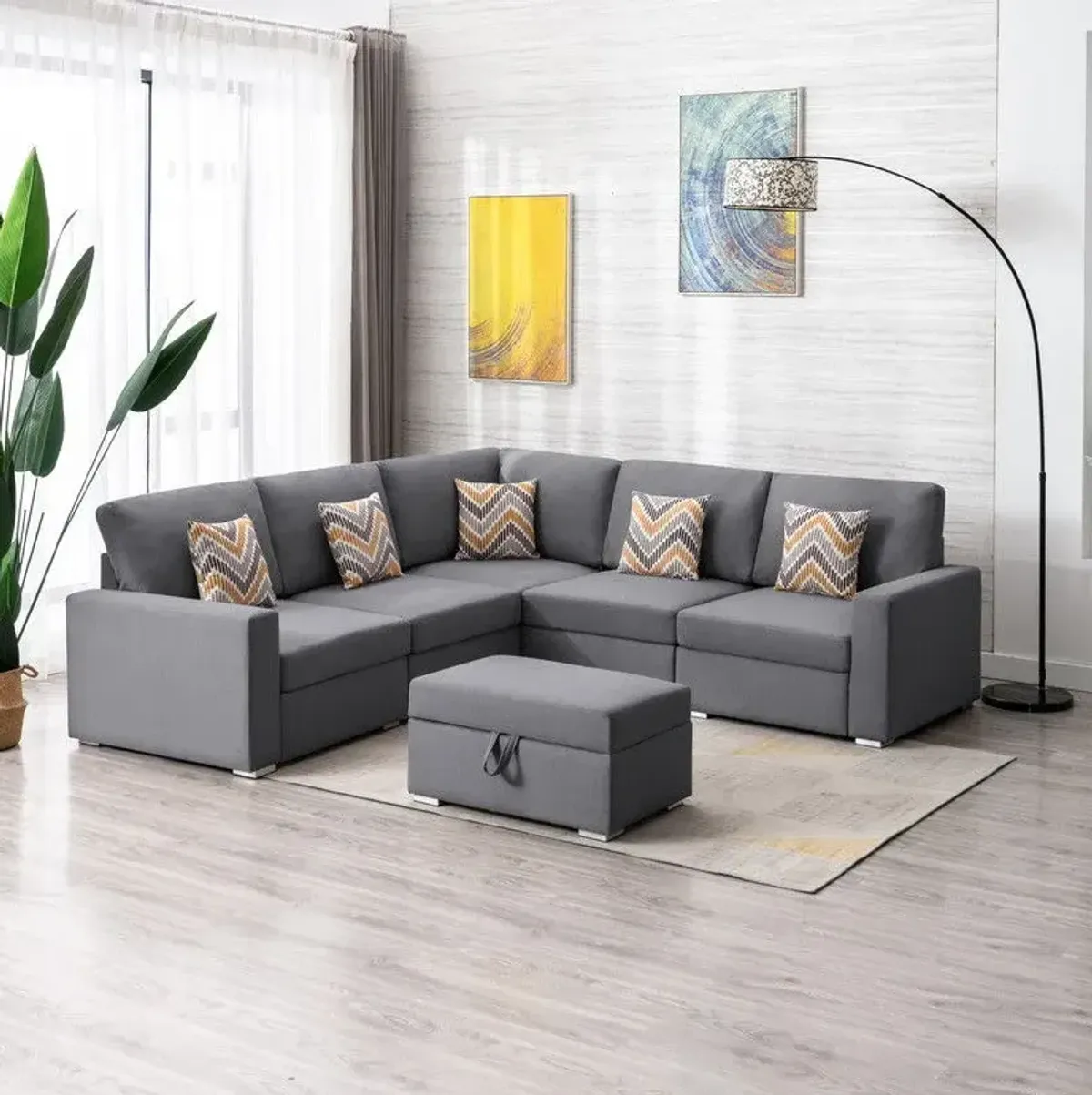 Nolan - Fabric 6 Piece Sectional Sofa With Pillows And Interchangeable Legs