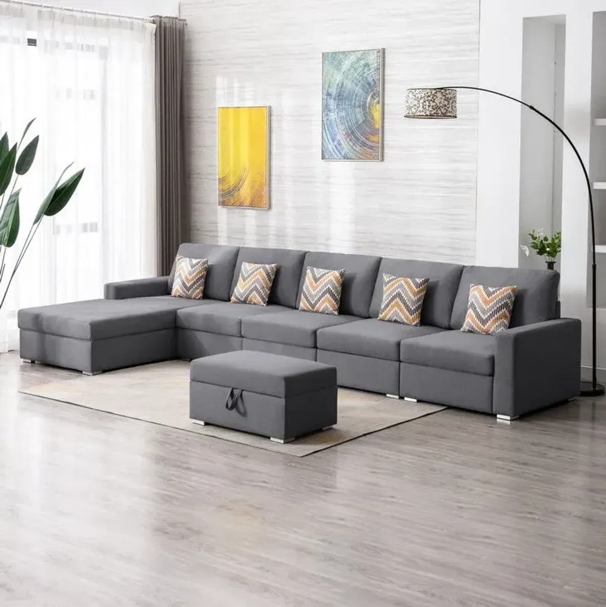 Nolan - Fabric 6 Piece Sectional Sofa With Pillows And Interchangeable Legs