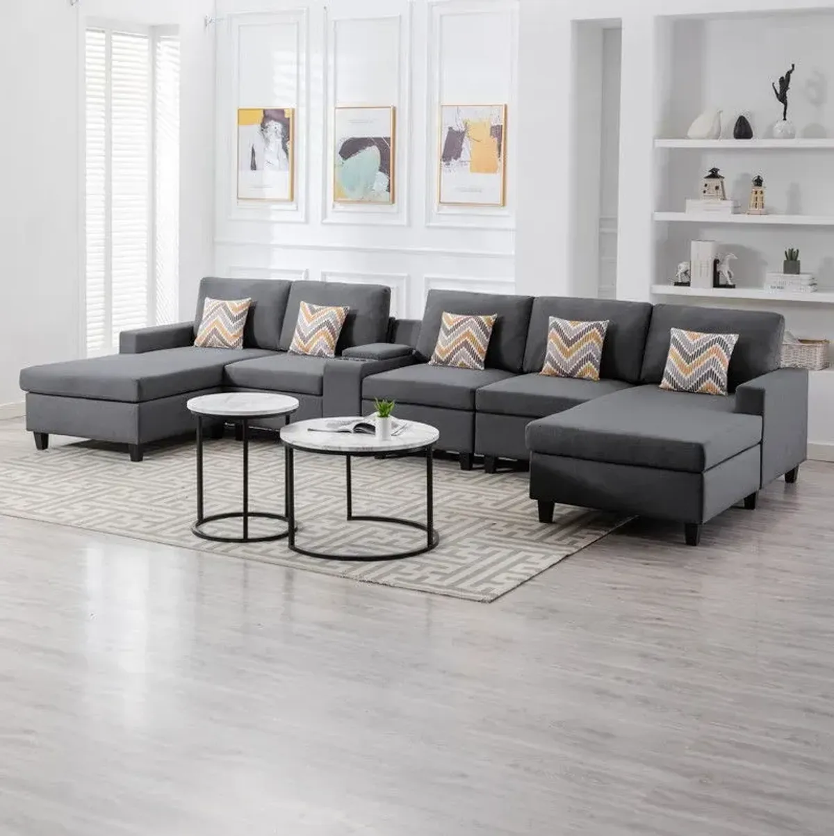 Nolan - Fabric 6 Piece Sectional Sofa With Pillows And Interchangeable Legs