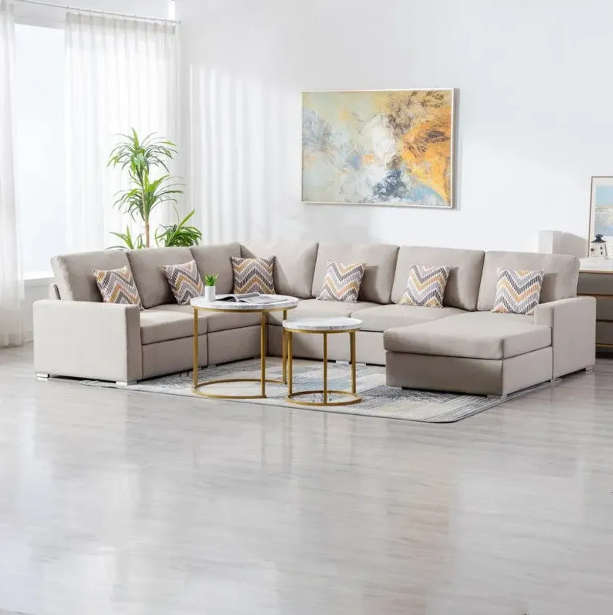 Nolan - Fabric 6 Piece Sectional Sofa With Pillows And Interchangeable Legs