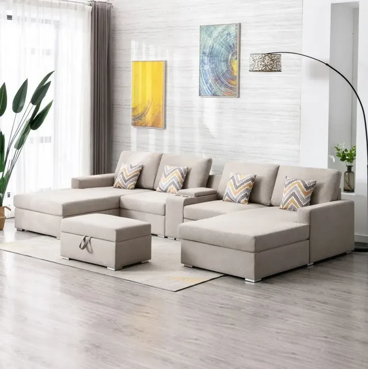 Nolan - Fabric 6 Piece Sectional Sofa With Pillows And Interchangeable Legs