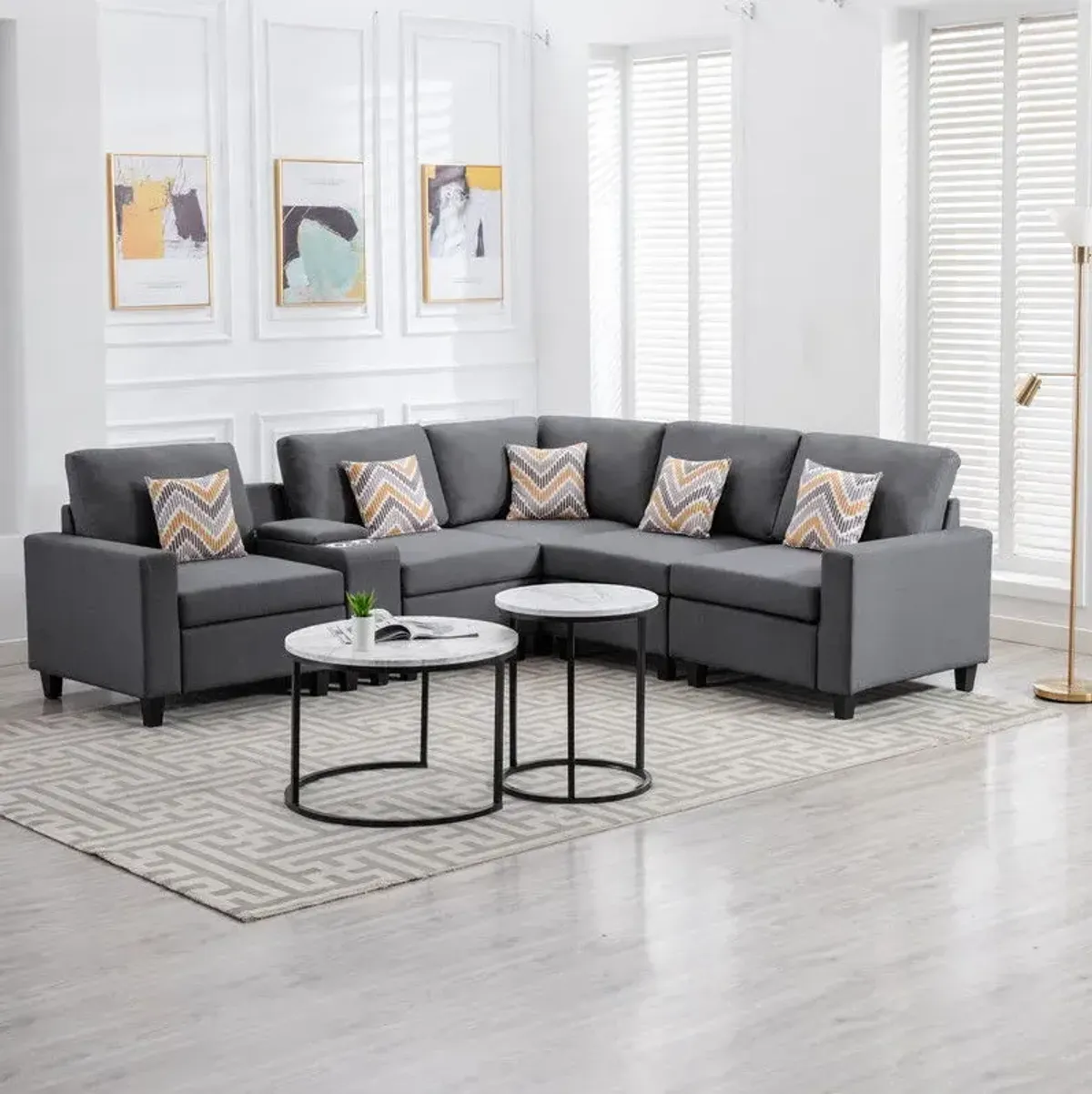 Nolan - Fabric 6 Piece Sectional Sofa With Pillows And Interchangeable Legs