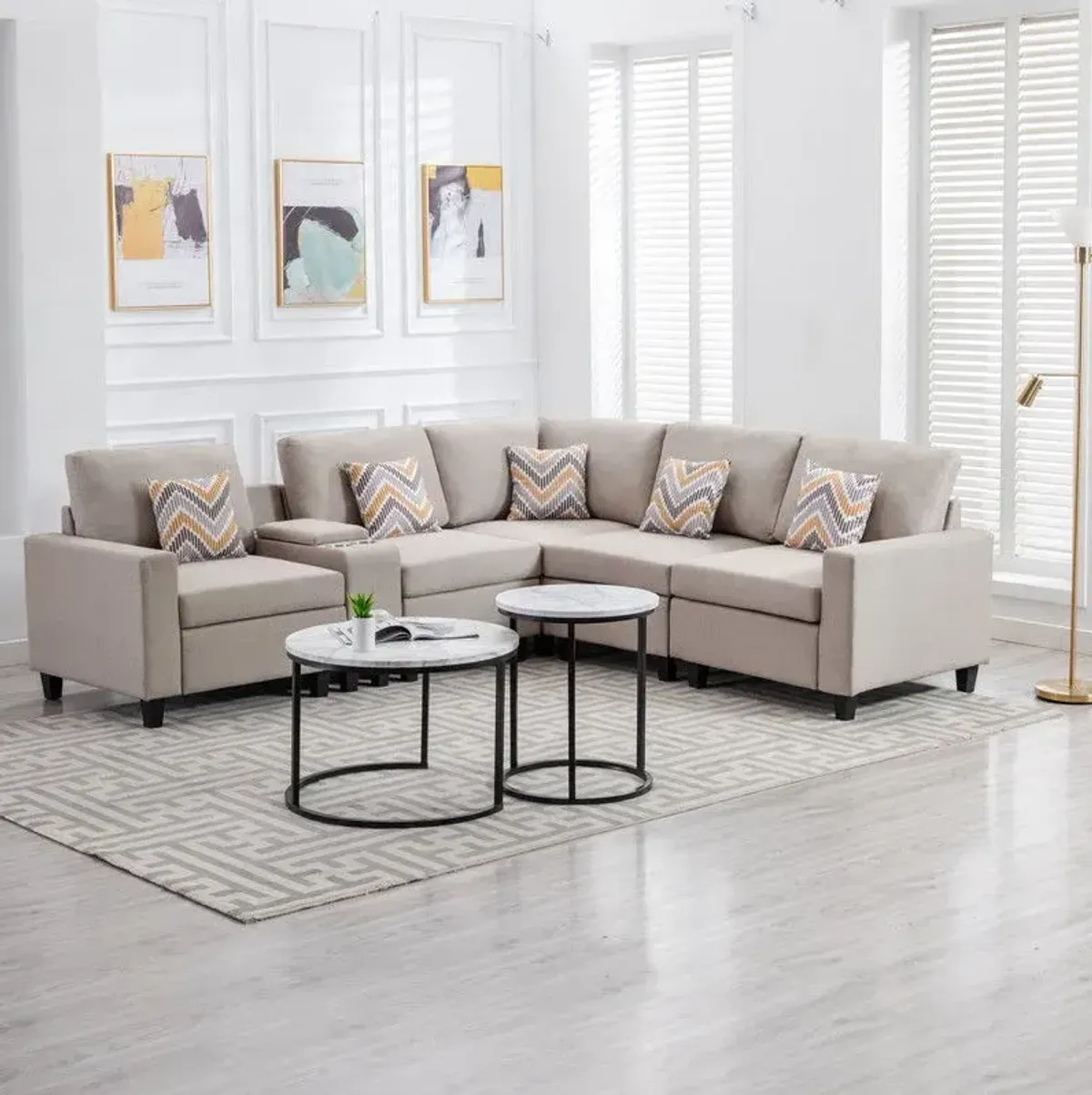 Nolan - Fabric 6 Piece Sectional Sofa With Pillows And Interchangeable Legs