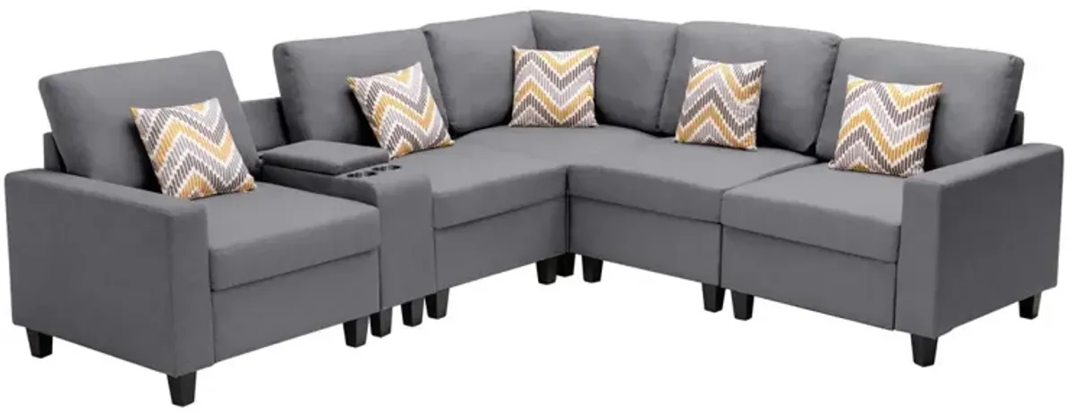 Nolan - Fabric 6 Piece Sectional Sofa With Pillows And Interchangeable Legs