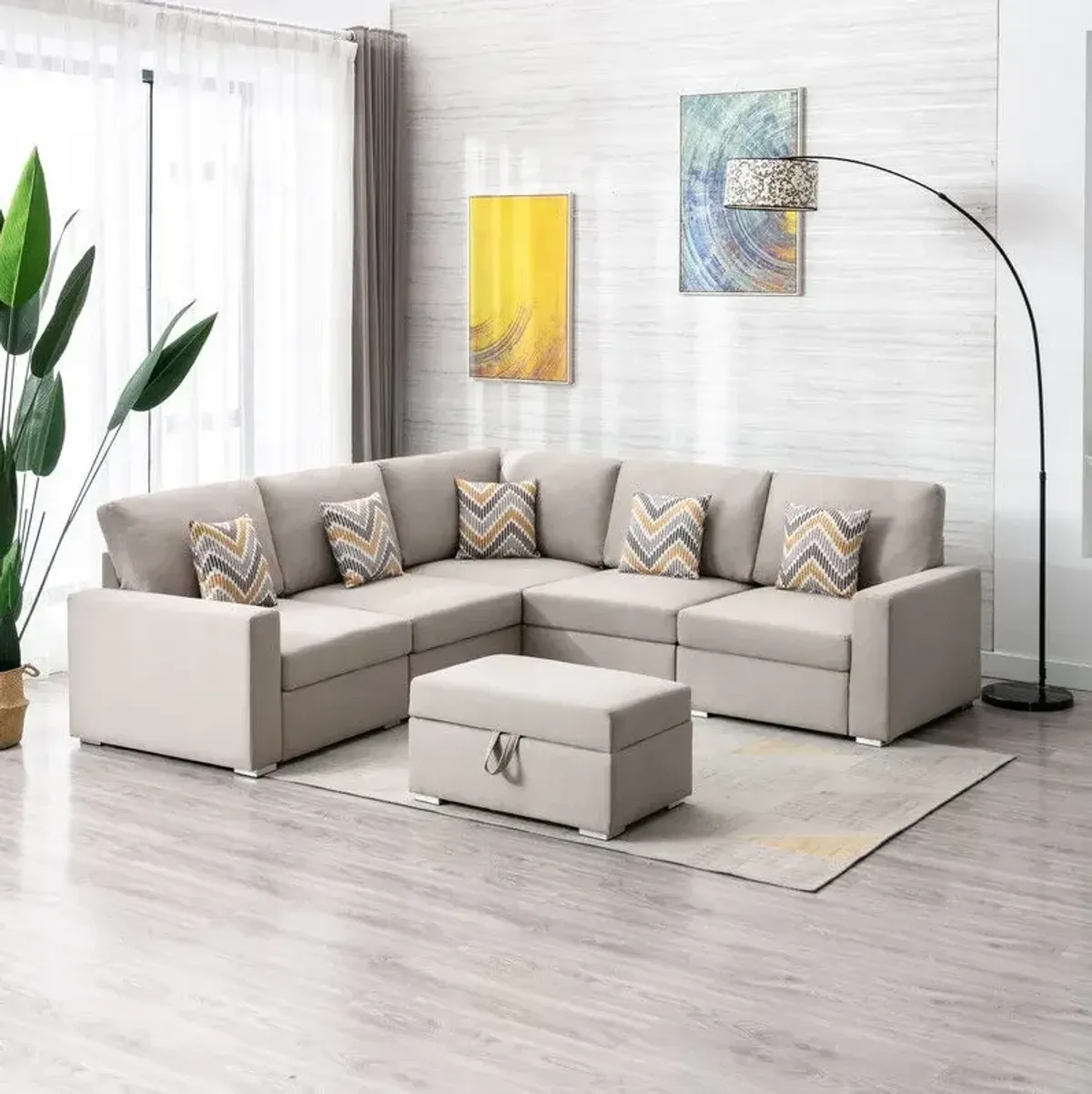 Nolan - Fabric 6 Piece Sectional Sofa With Pillows And Interchangeable Legs