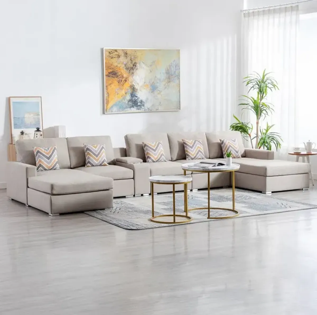 Nolan - Fabric 6 Piece Sectional Sofa With Pillows And Interchangeable Legs