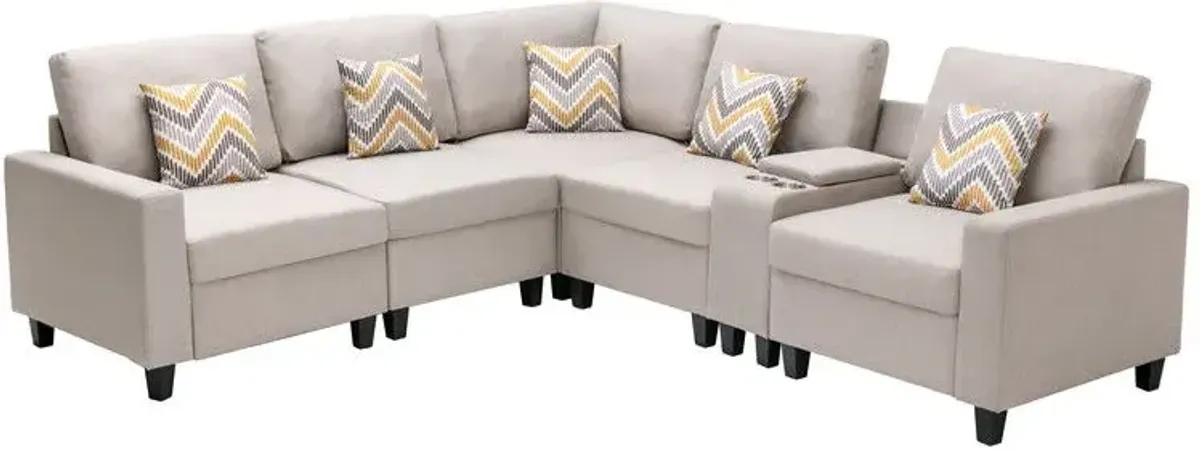 Nolan - Fabric 6 Piece Sectional Sofa With Pillows And Interchangeable Legs