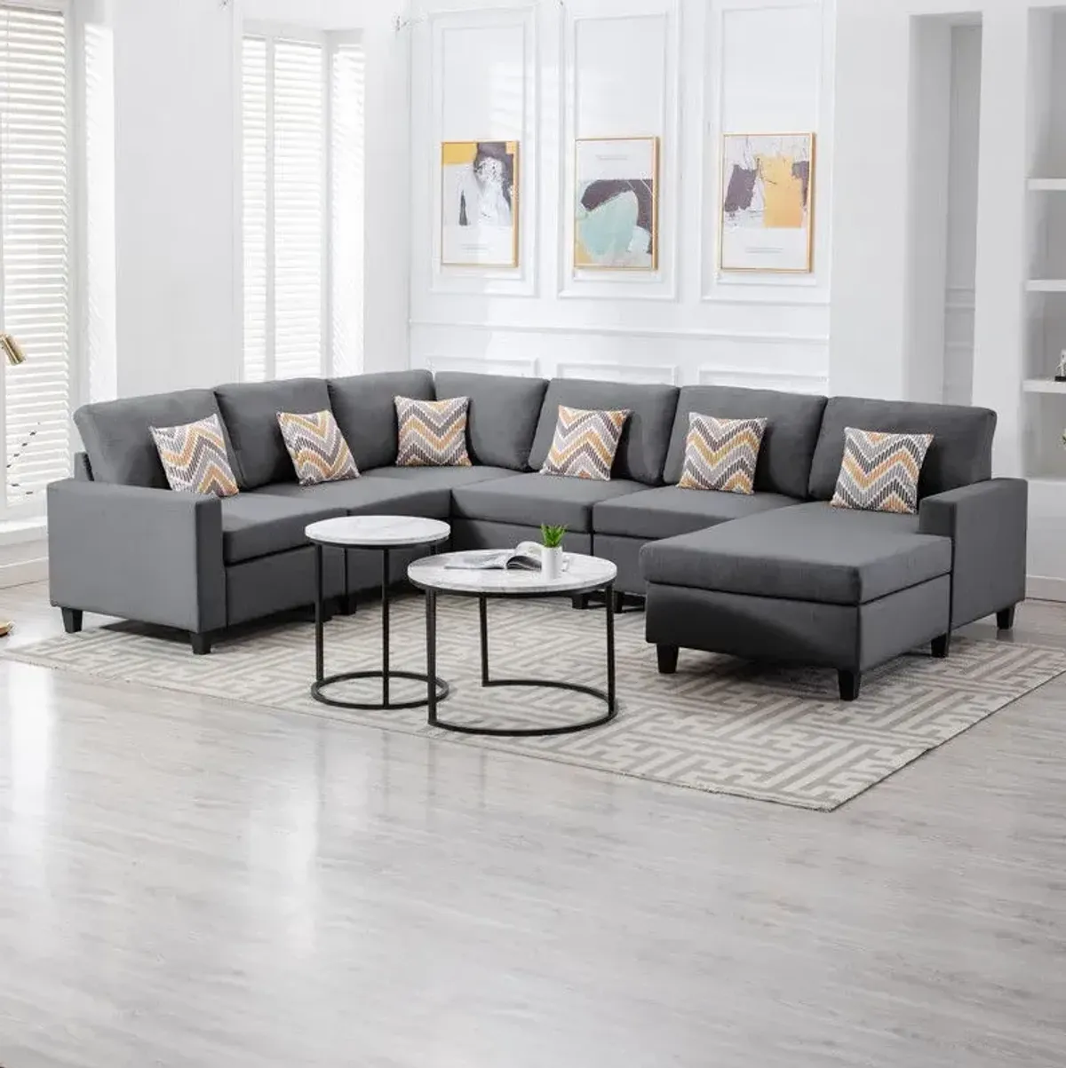 Nolan - Fabric 6 Piece Sectional Sofa With Pillows And Interchangeable Legs