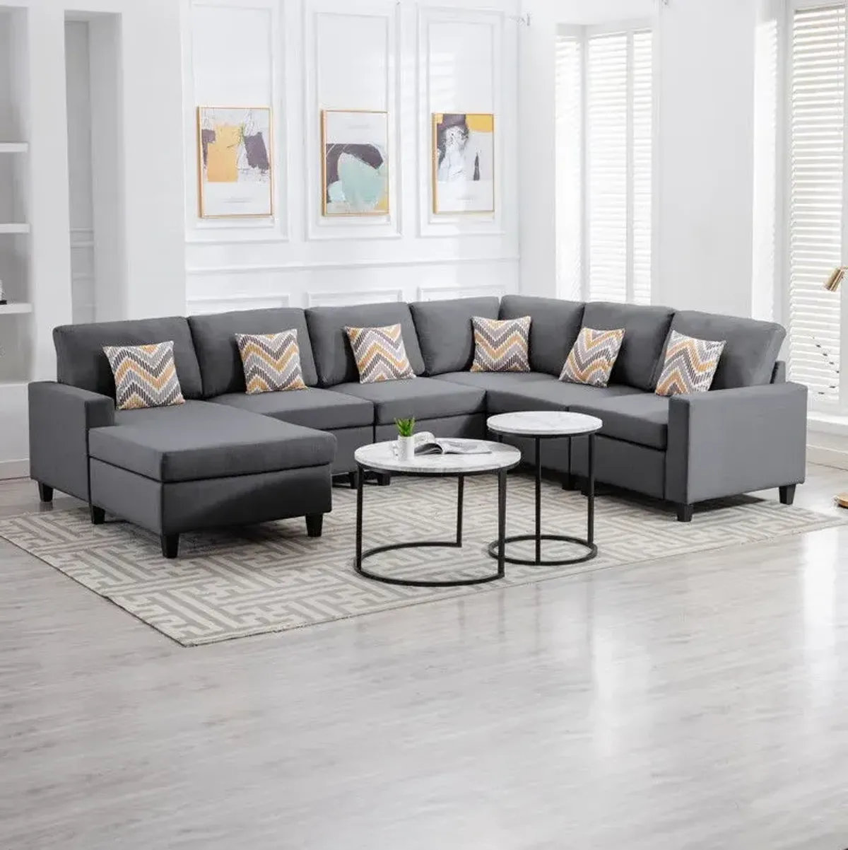 Nolan - Fabric 6 Piece Sectional Sofa With Pillows And Interchangeable Legs