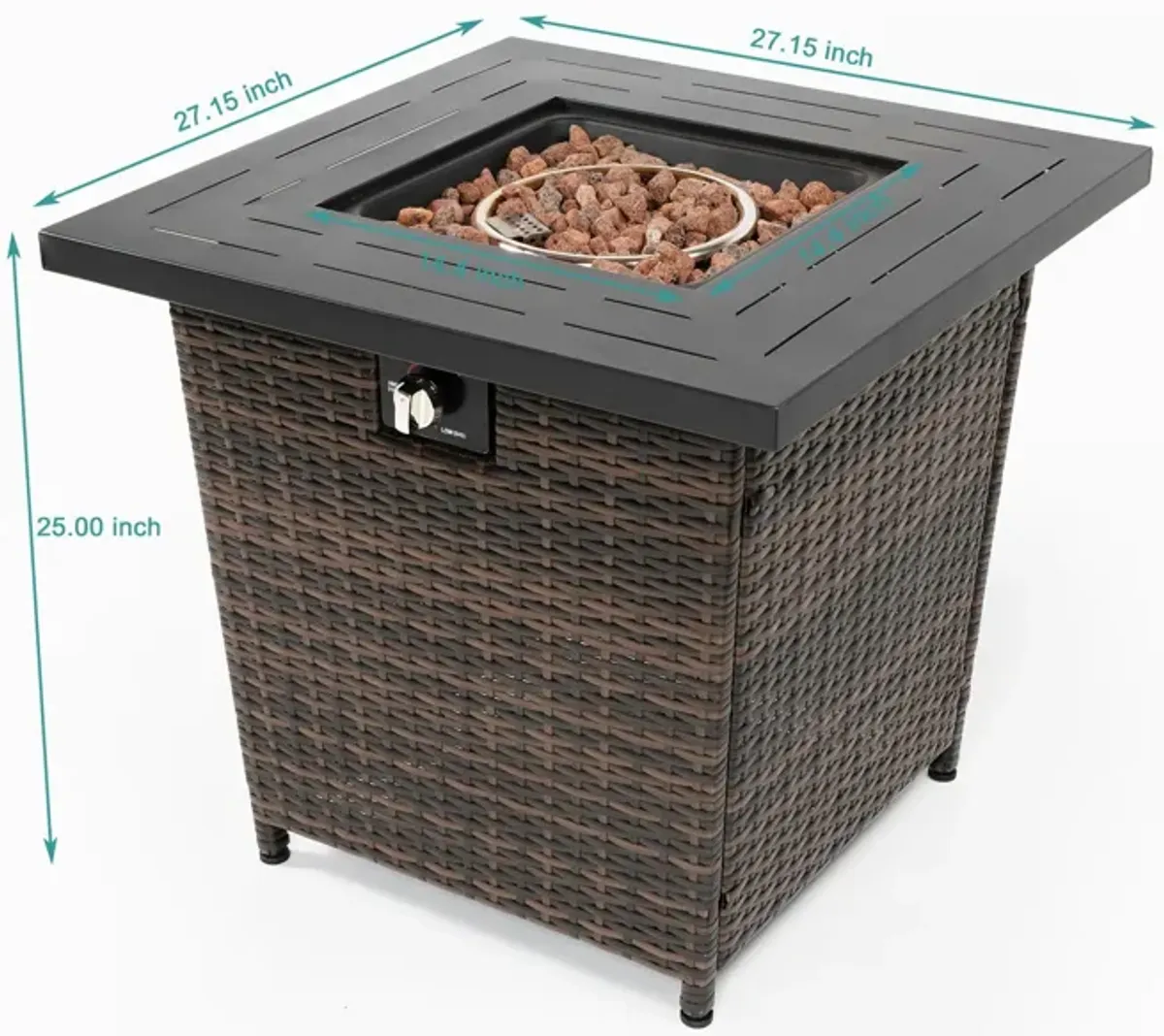 28" Wicker Square Fire Pit Table - Black Brown