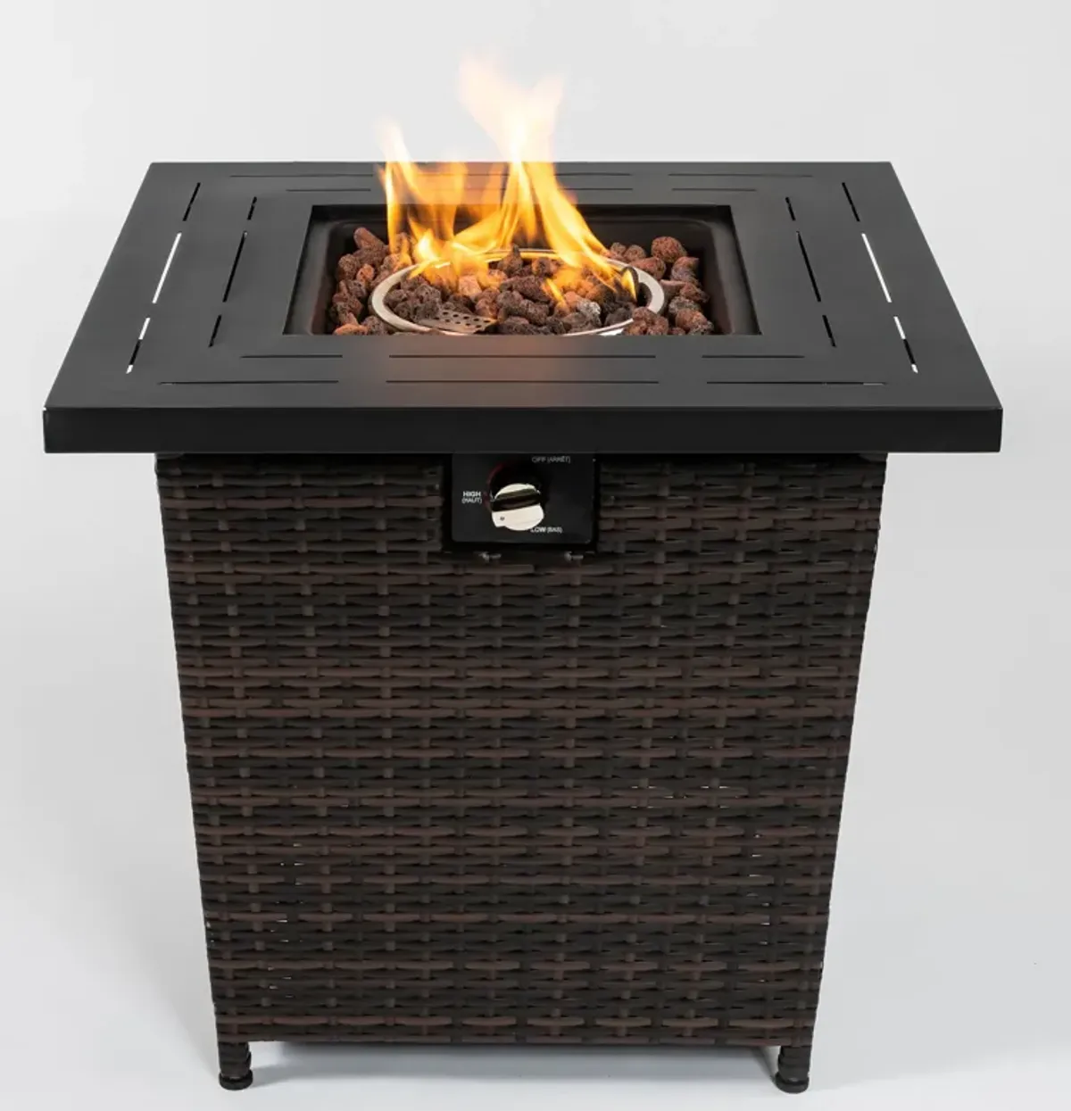 28" Wicker Square Fire Pit Table - Black Brown