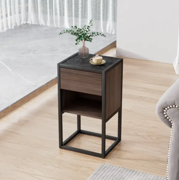 Armando Living Room Side Cabinet, Corner Cabinet, Bedroom Night Stand - Dark Brown / Black