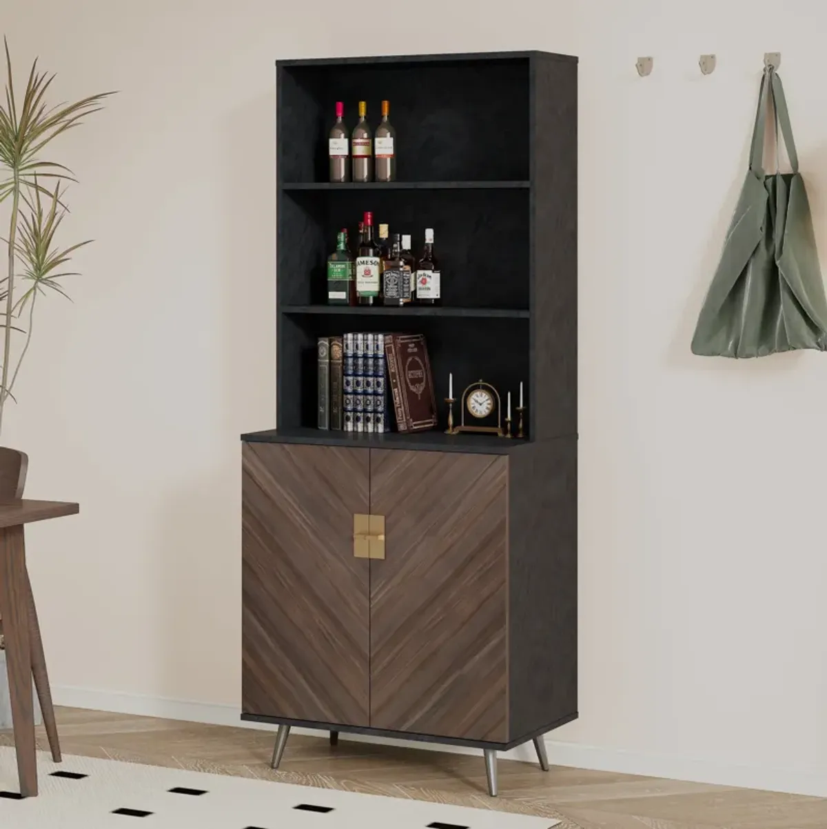 Accent Storage Cabinet With Doors, Bar Cabinet Buffet Cabinet With Storage For Living Room, Hallway, Kitchen - Brown / Light Gray