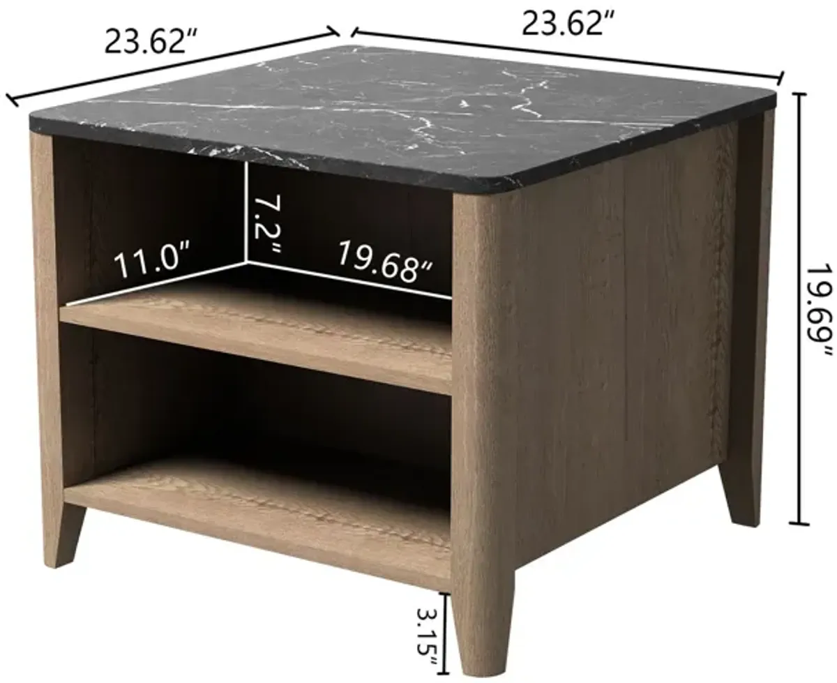 Wood Grain Coffee Table, Nightstand - Black / Tobacco