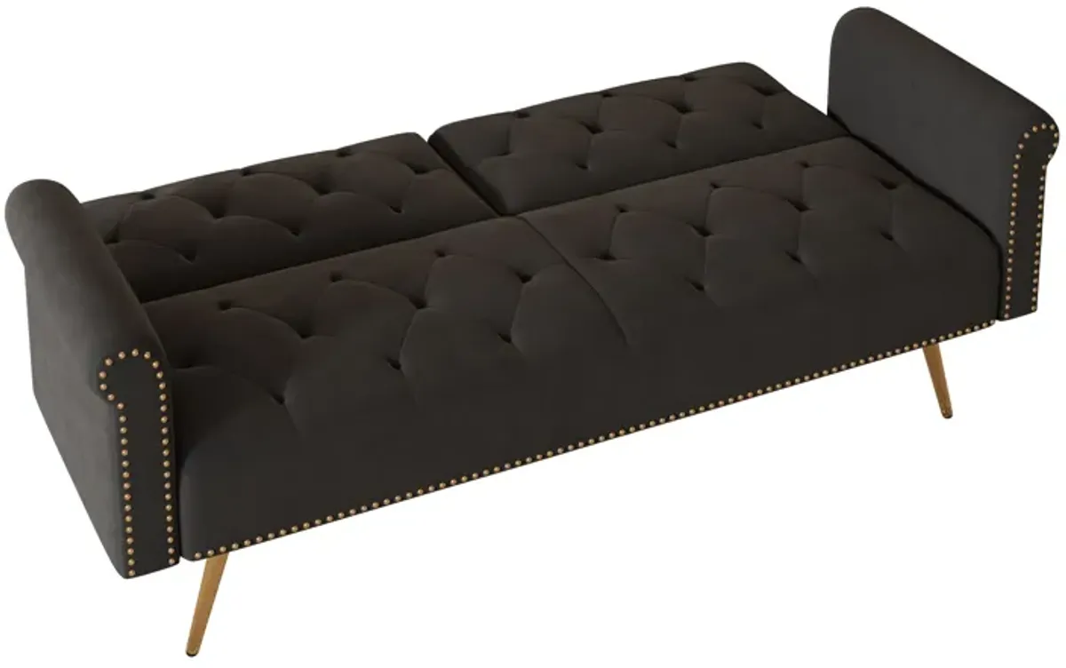 Velvet Nail Head Sofa Bed With Throw Pillow