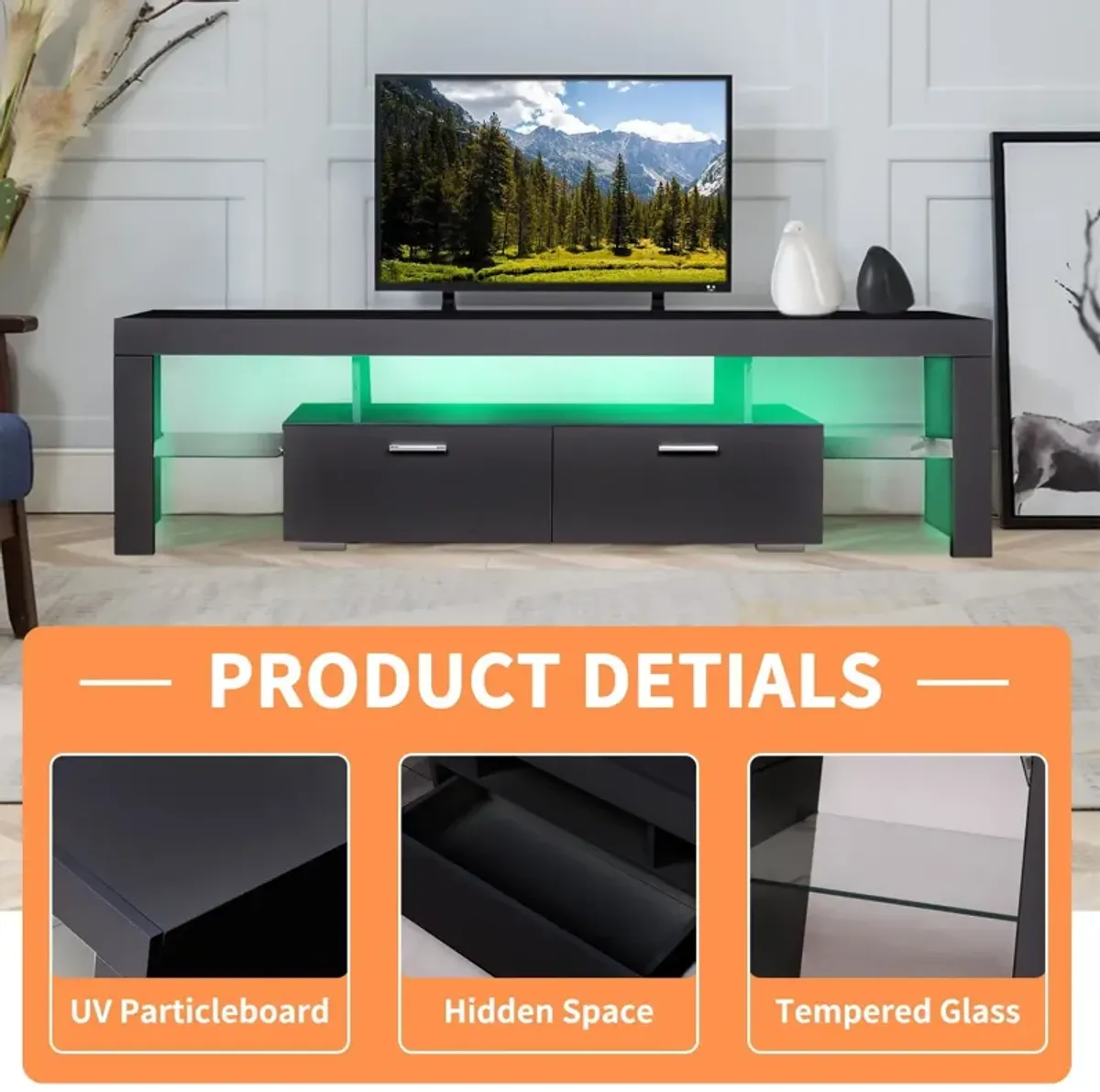 LED TV Stand Modern TV Stand With Storage Entertainment Center With Drawer TV Cabinet For Up To 75" For Gaming Living Room Bedroom