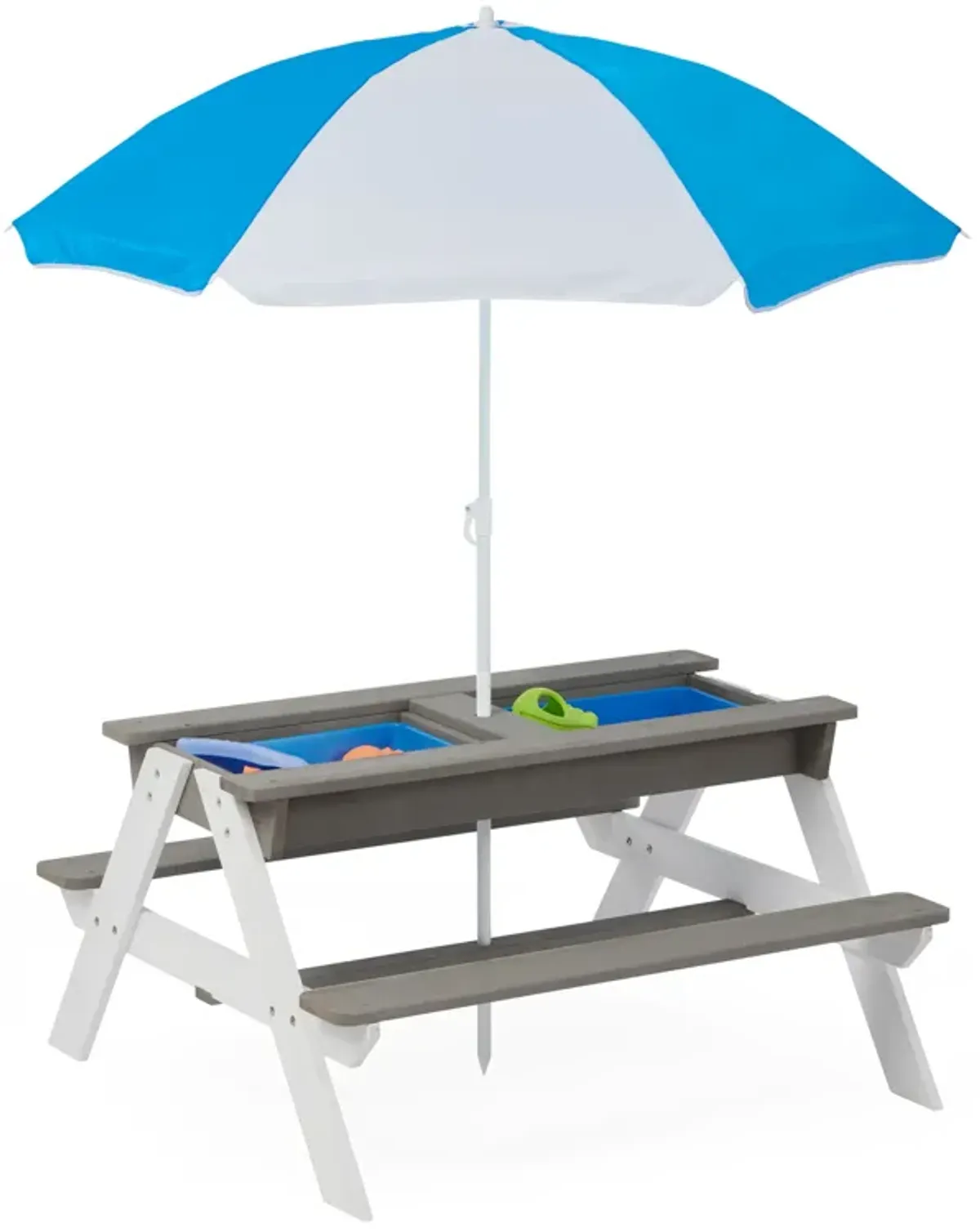 3-In-1 Kids Outdoor Wooden Picnic Table With Umbrella, Convertible Sand & Water, ASTM & CPSIA Certification