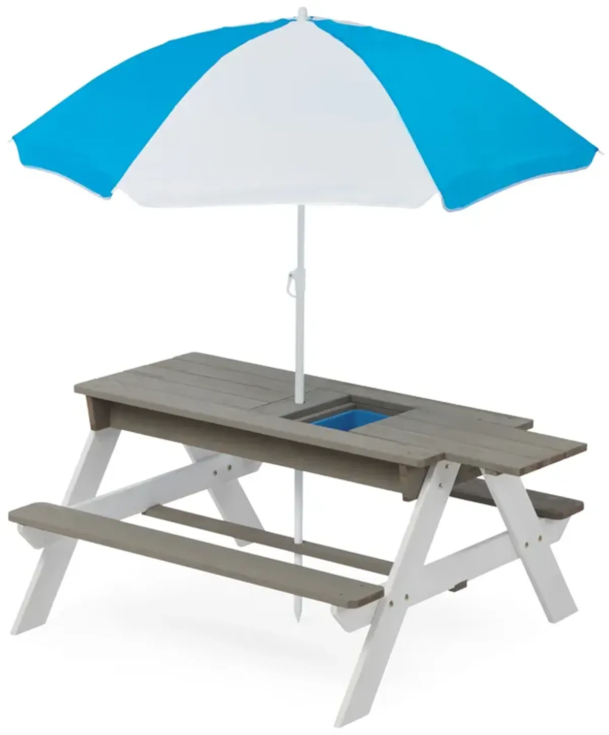 3-In-1 Kids Outdoor Wooden Picnic Table With Umbrella, Convertible Sand & Water, ASTM & CPSIA Certification