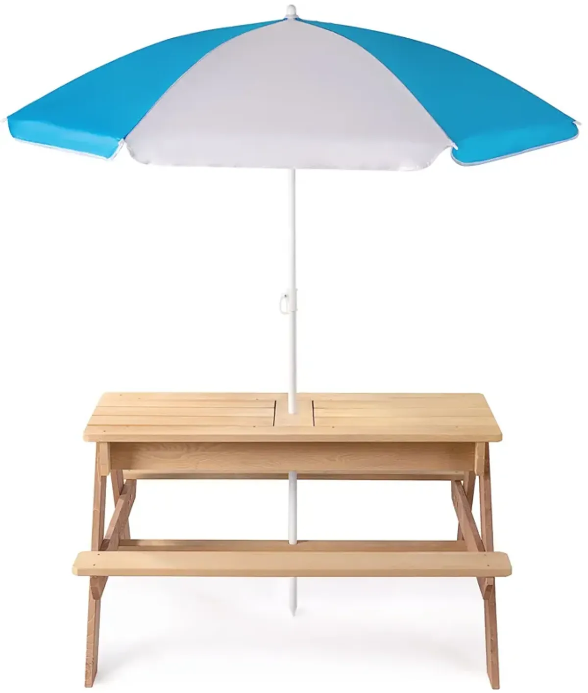 3-In-1 Kids Outdoor Wooden Picnic Table With Umbrella, Convertible Sand & Water, ASTM & CPSIA Certification