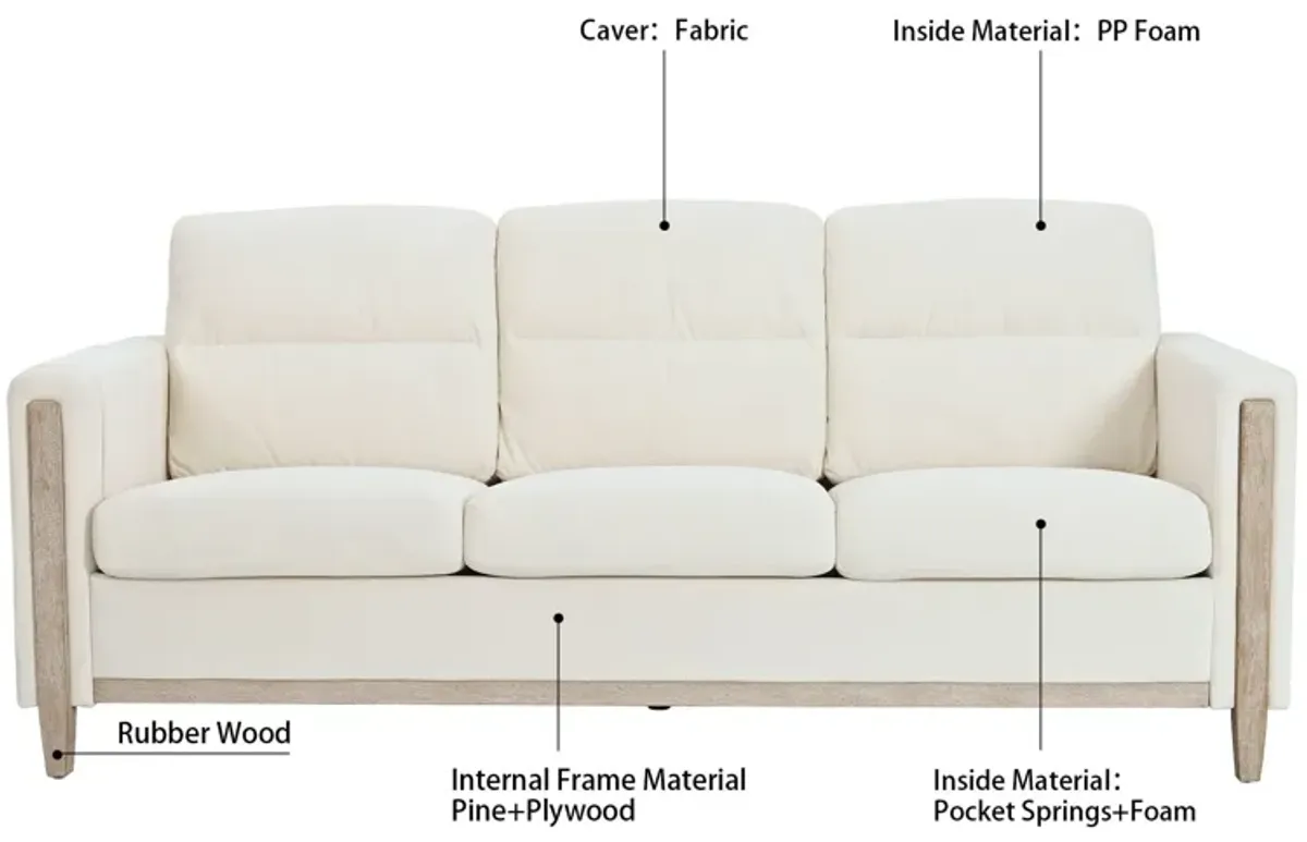 Comfortable Solid Wood Three-Seater Sofa, Soft Cushions, Durable And Long-Lasting, 79.5" Sofa Couch For Living Room