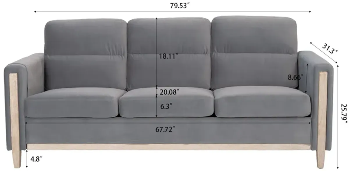 Comfortable Solid Wood Three-Seater Sofa, Soft Cushions, Durable And Long-Lasting, 79.5" Sofa Couch For Living Room