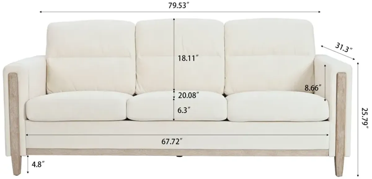 Comfortable Solid Wood Three-Seater Sofa, Soft Cushions, Durable And Long-Lasting, 79.5" Sofa Couch For Living Room