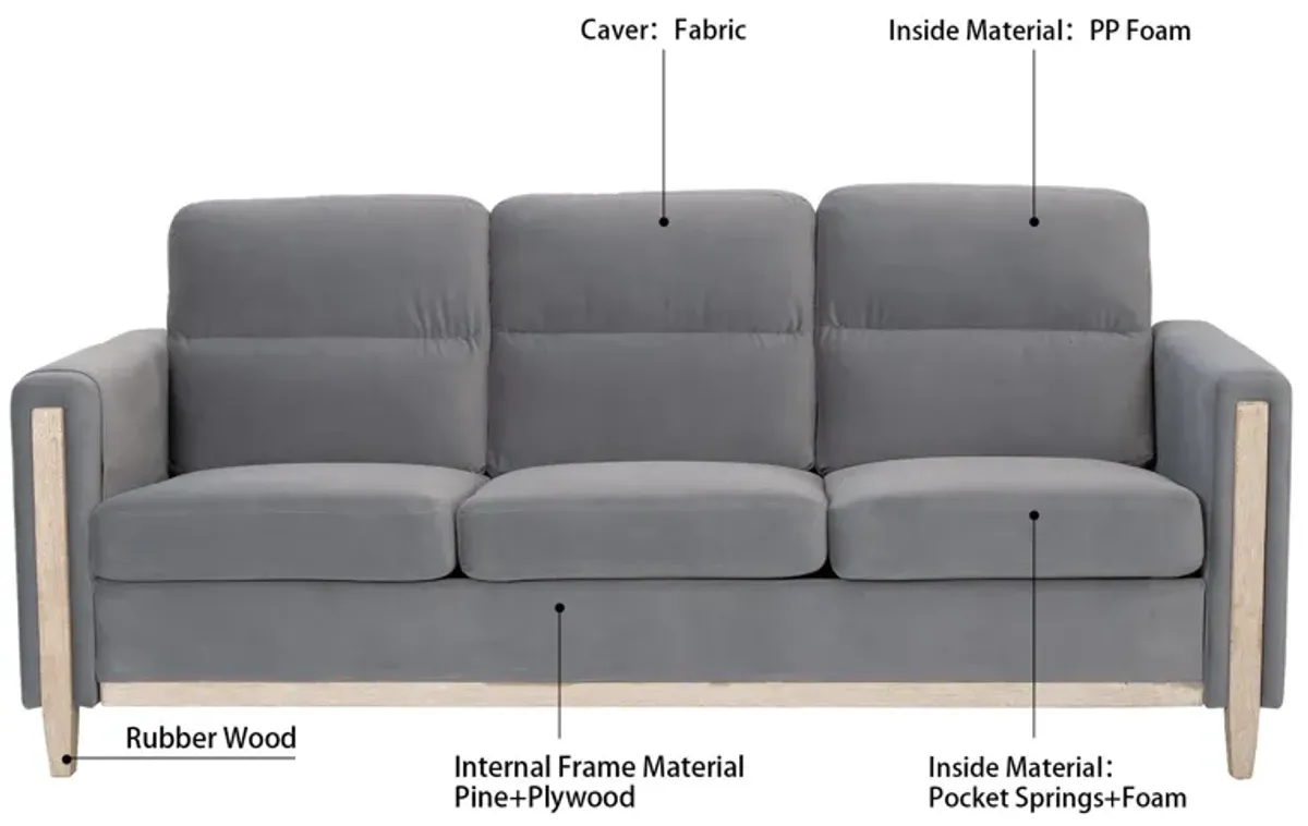 Comfortable Solid Wood Three-Seater Sofa, Soft Cushions, Durable And Long-Lasting, 79.5" Sofa Couch For Living Room