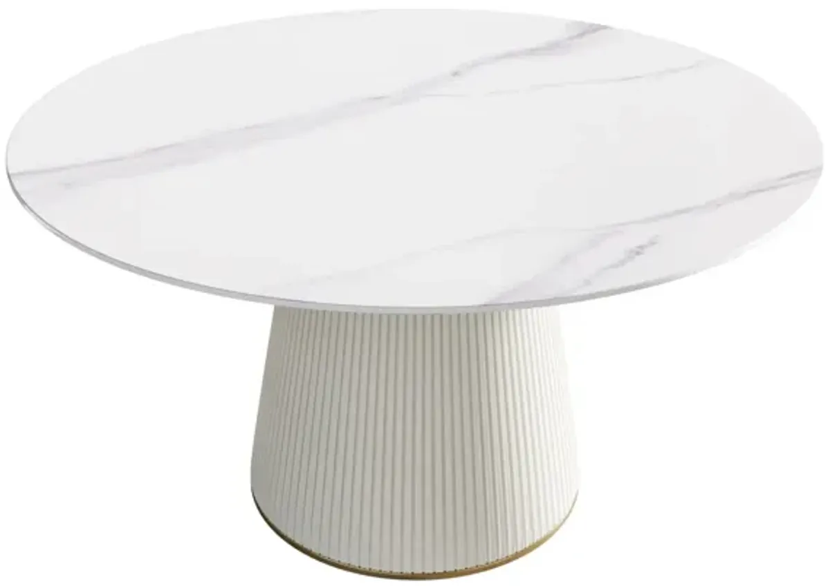 Modern Artificial Stone Round Plywood PU Base Dining Table, Can Accommodate 6 People, (Not Including Chairs) - White / Beige