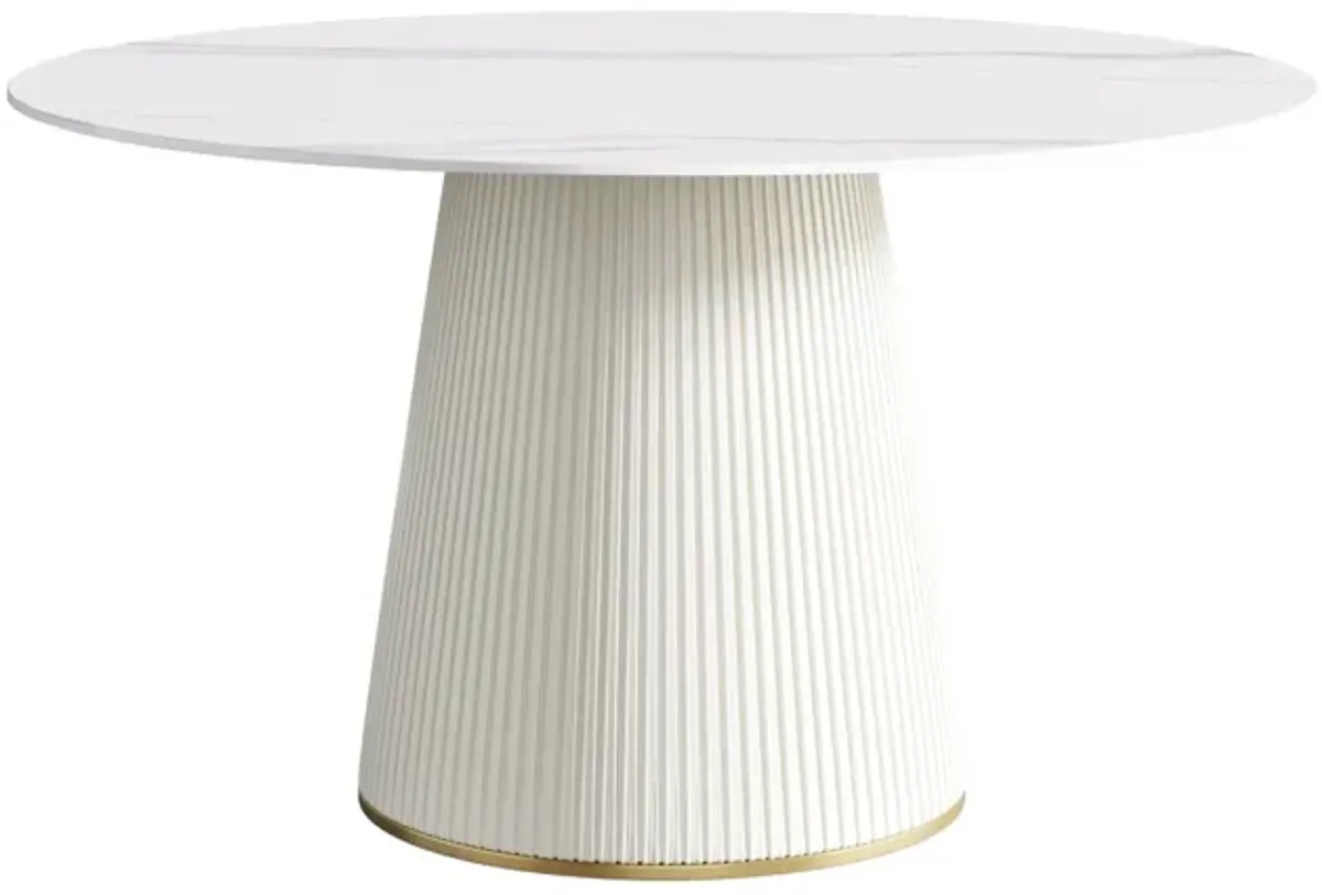 Modern Artificial Stone Round Plywood PU Base Dining Table, Can Accommodate 6 People, (Not Including Chairs) - White / Beige