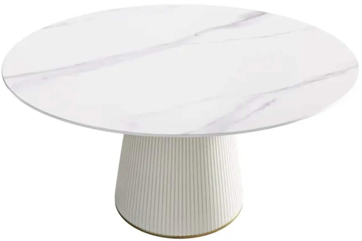 Modern Artificial Stone Round Plywood PU Base Dining Table, Can Accommodate 8 People, (Not Including Chairs) - White / Beige