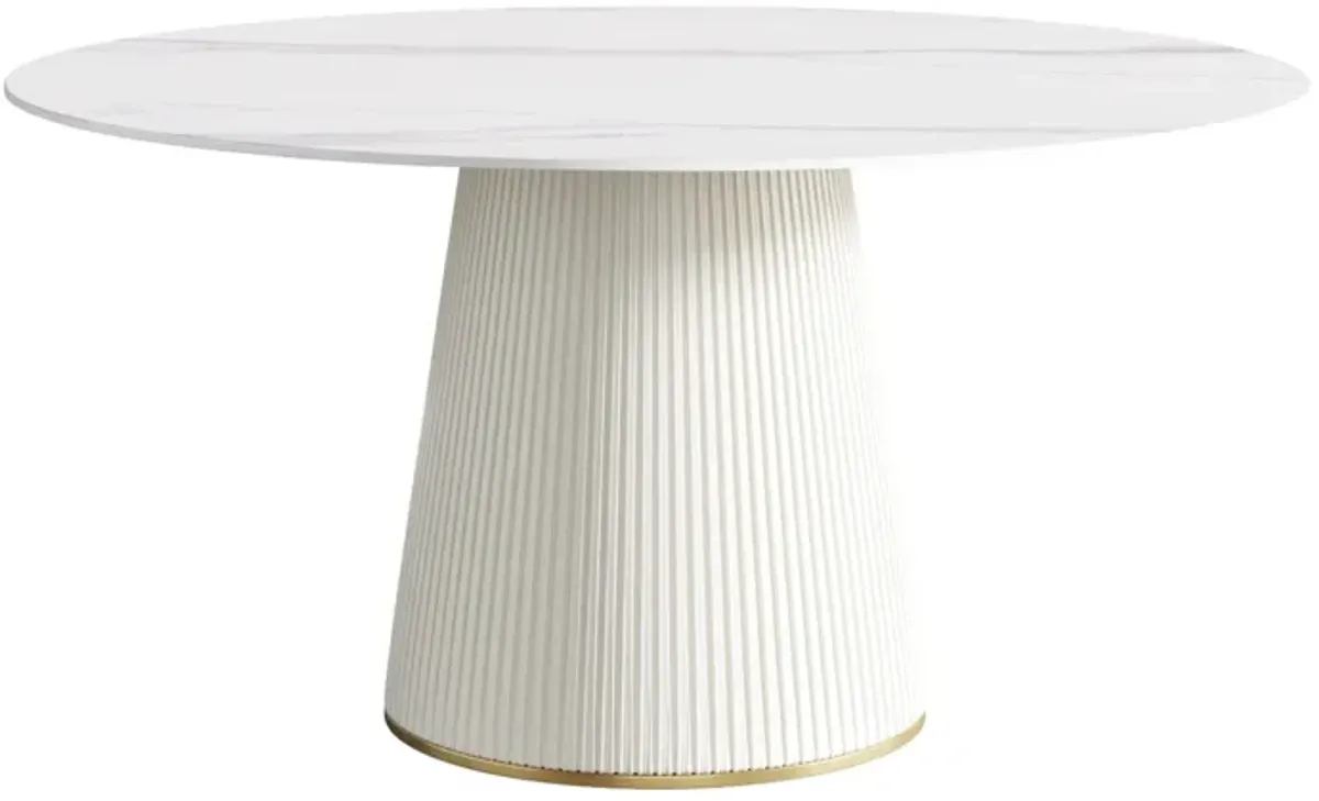 Modern Artificial Stone Round Plywood PU Base Dining Table, Can Accommodate 8 People, (Not Including Chairs) - White / Beige