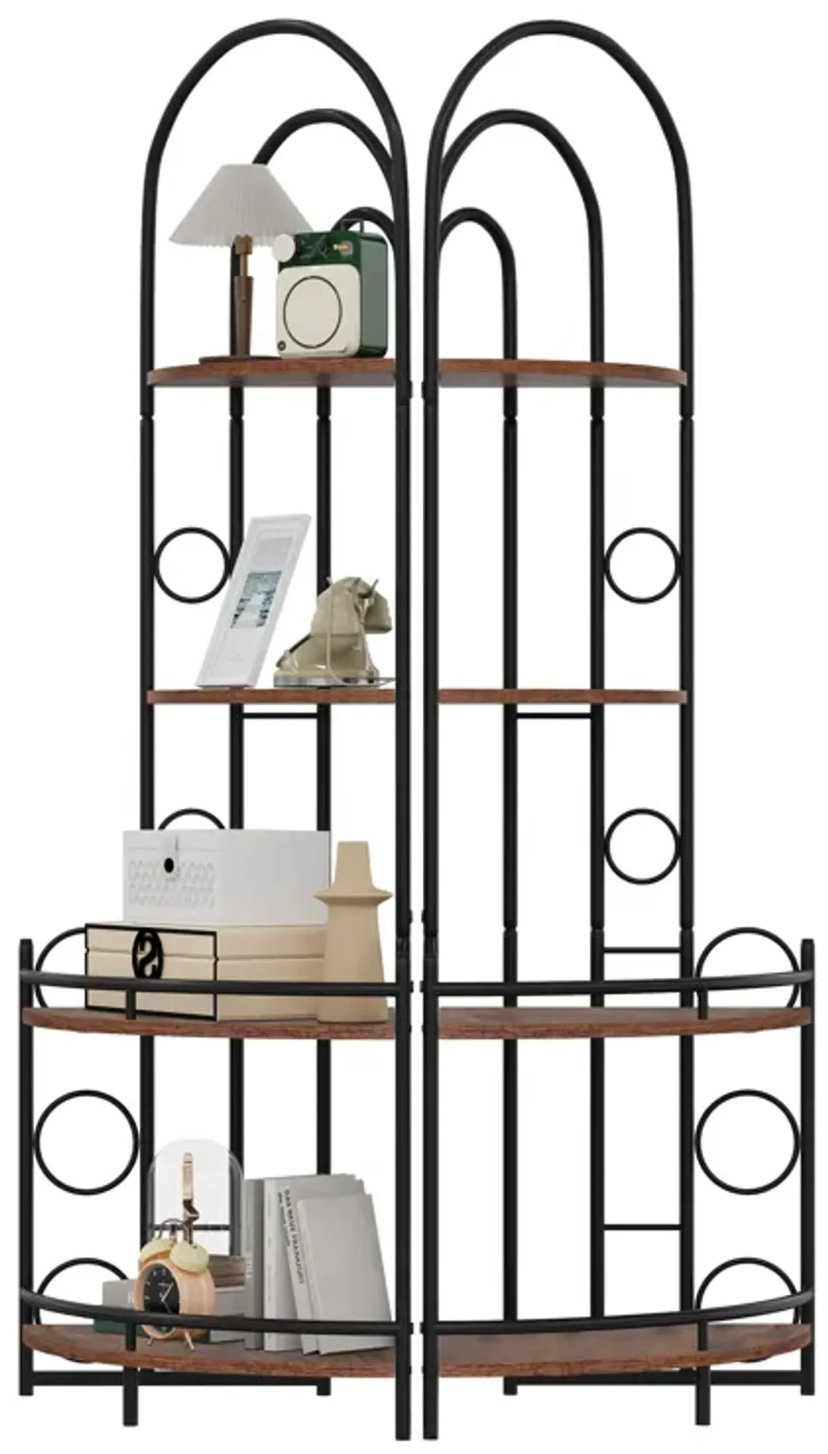 4 Tier Corner Bookshelf, Modern Style, Plant Stand With Metal Frame - Antique Brown / Black