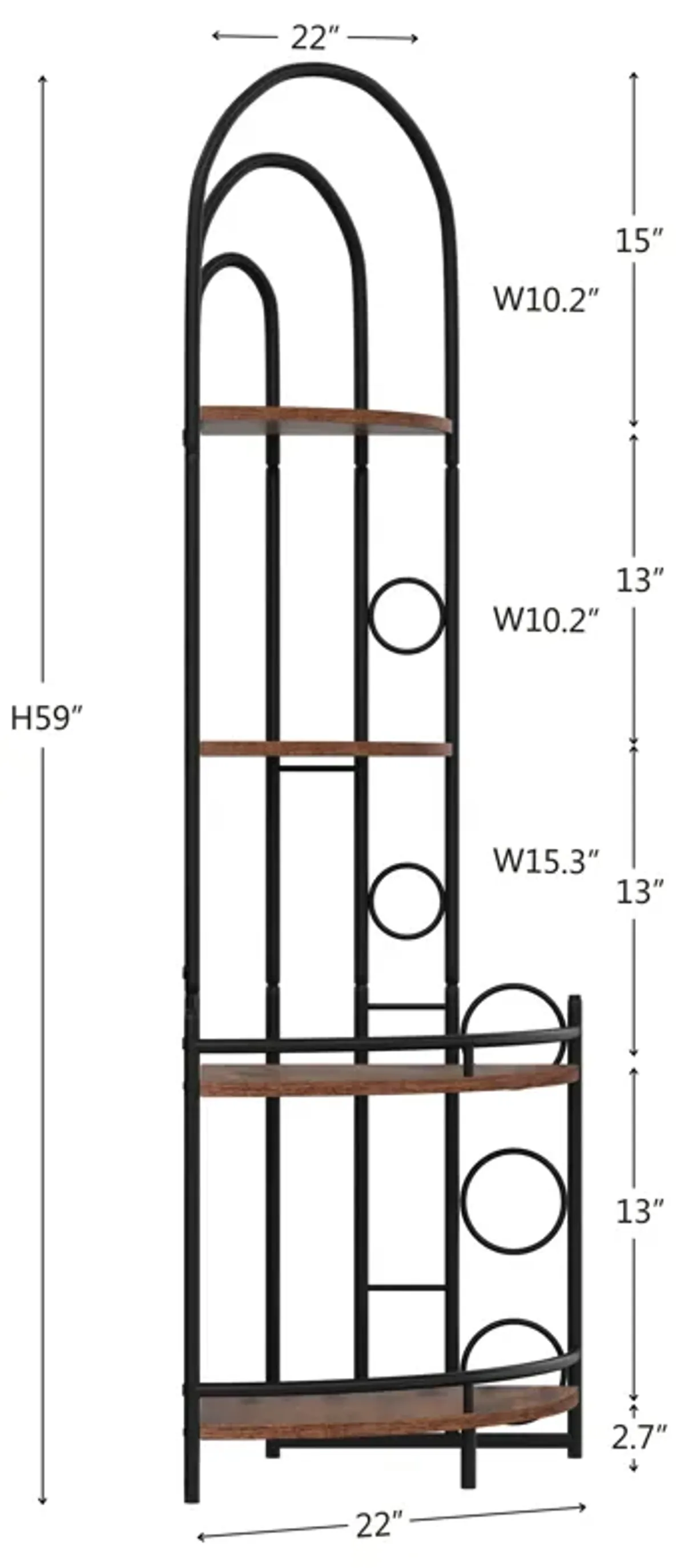 4 Tier Corner Bookshelf, Modern Style, Plant Stand With Metal Frame - Antique Brown / Black