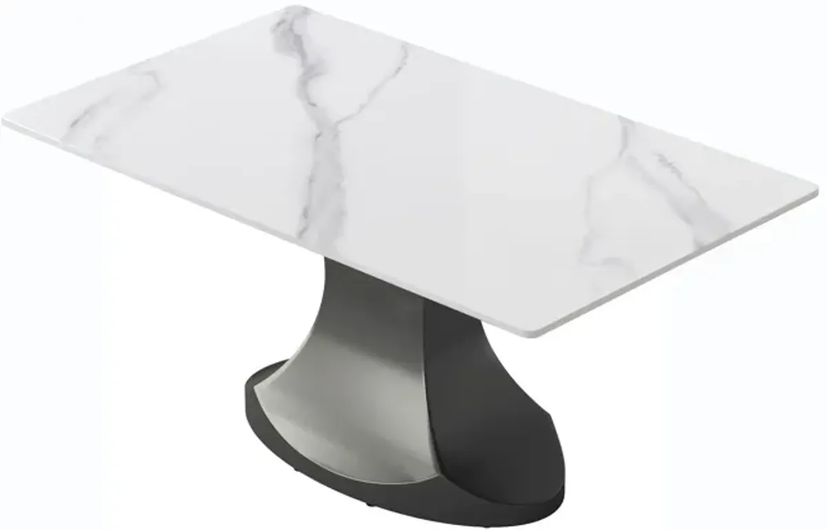 63" Modern Artificial Stone Panel Stainless Steel Curved Legs, Can Accommodate 6-8 People - White / Gray