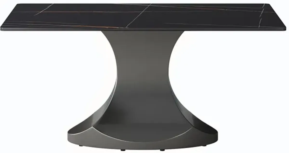 63" Modern Artificial Stone Panel Stainless Steel Curved Legs, Can Accommodate 6-8 People - Black / Gray