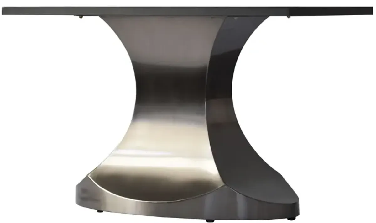 63" Modern Artificial Stone Panel Stainless Steel Curved Legs, Can Accommodate 6-8 People - Black / Gray