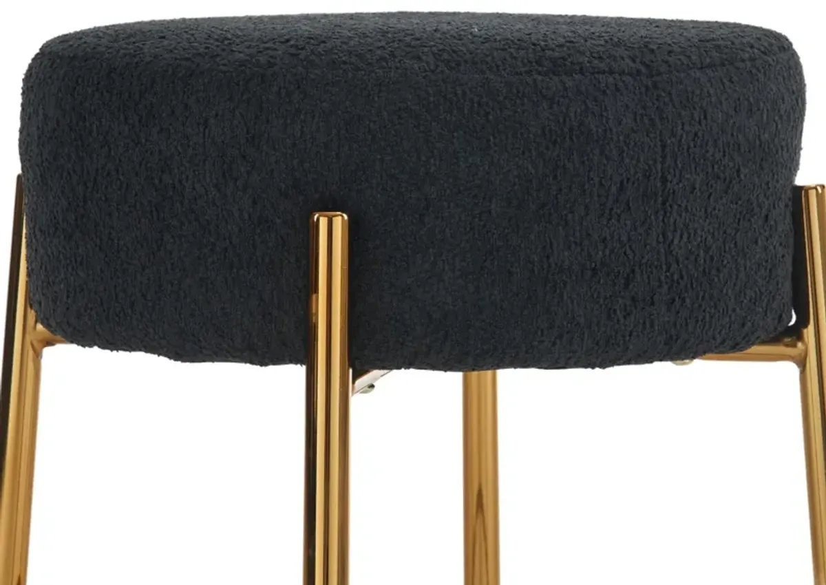 Round Bar Stools (Set of 2), Contemporary Upholstered Dining Stools For Kitchens, Coffee Shops And Bar Stores - Gold Legs