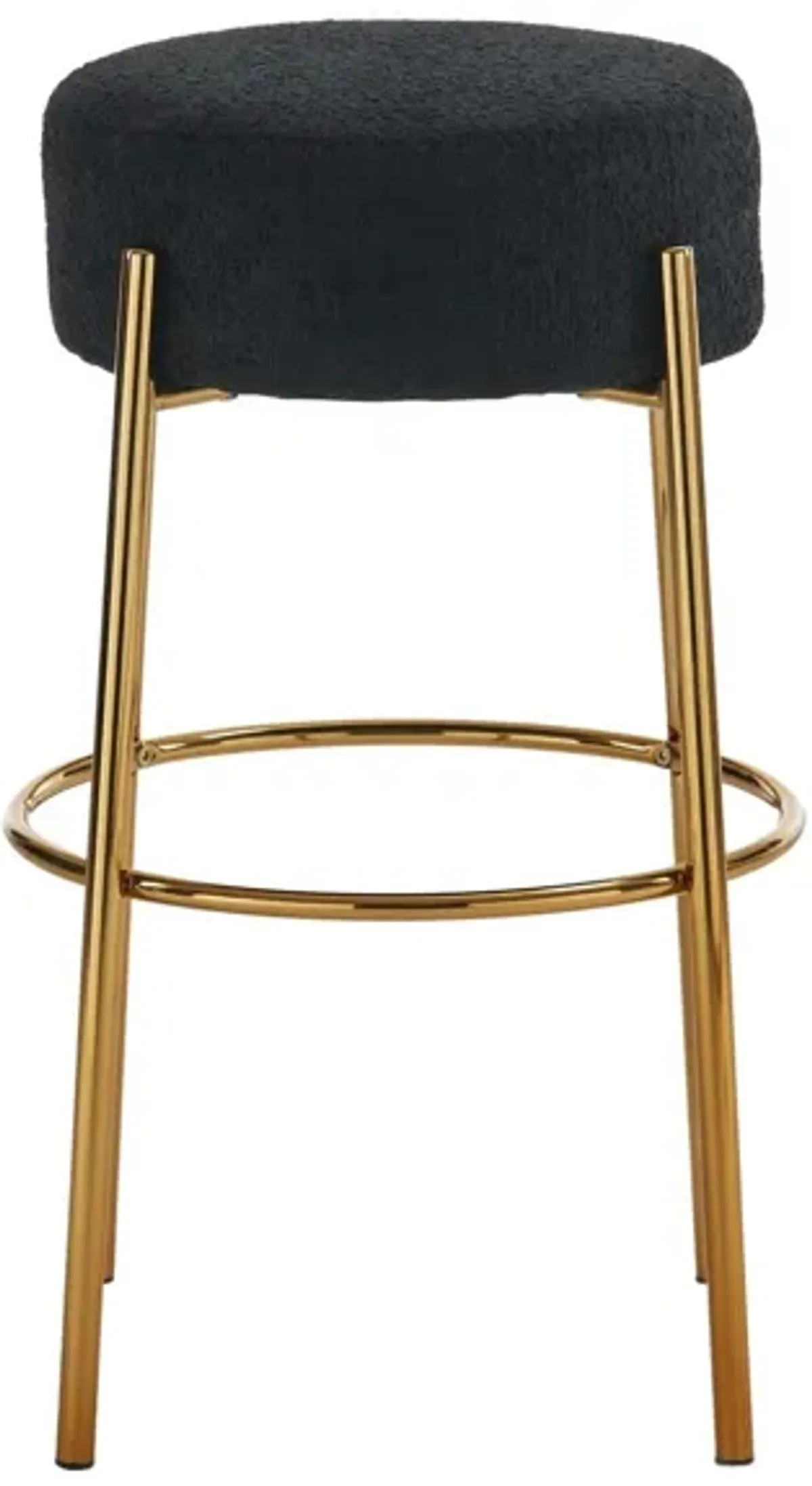 Round High Bar Stools (Set of 2), Contemporary Upholstered Dining Stools For Kitchens, Coffee Shops And Bar Stores - Gold Legs