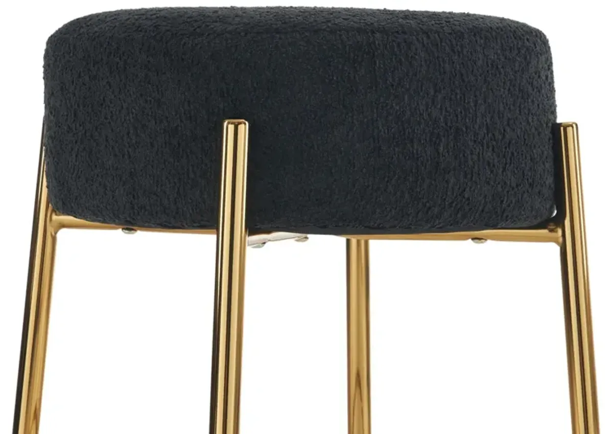 Round High Bar Stools (Set of 2), Contemporary Upholstered Dining Stools For Kitchens, Coffee Shops And Bar Stores - Gold Legs