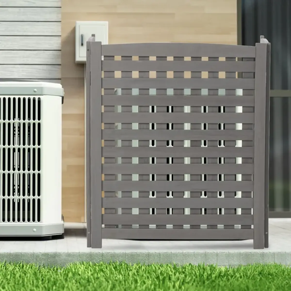 Air Conditioner Fence Screen Outside, Cedar Privacy Fence 3 Panels To Hide Ac & Trash Enclosure