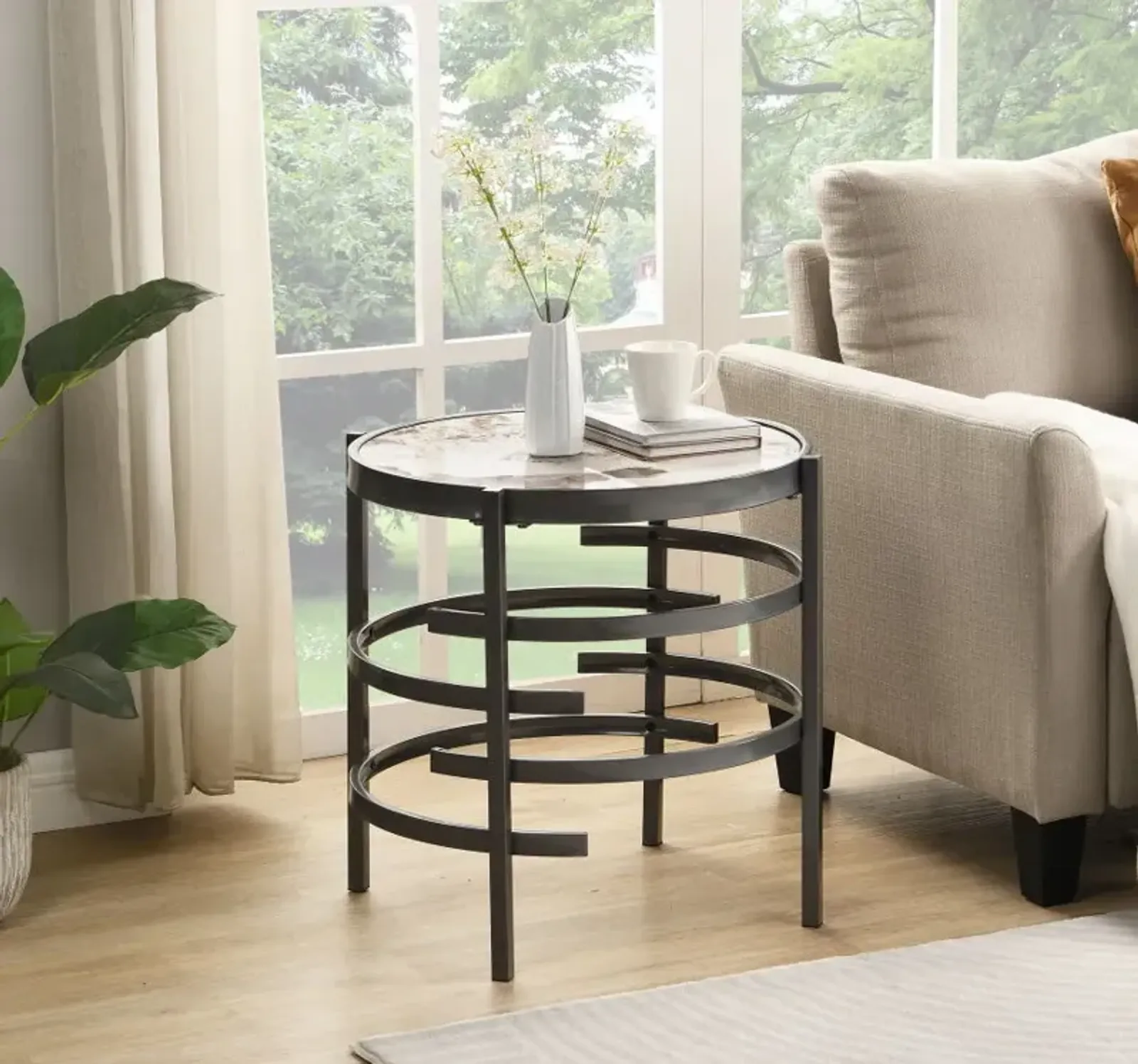 Elegant Pandora Sintered Stone End Table, Small Coffee Table For Living Room