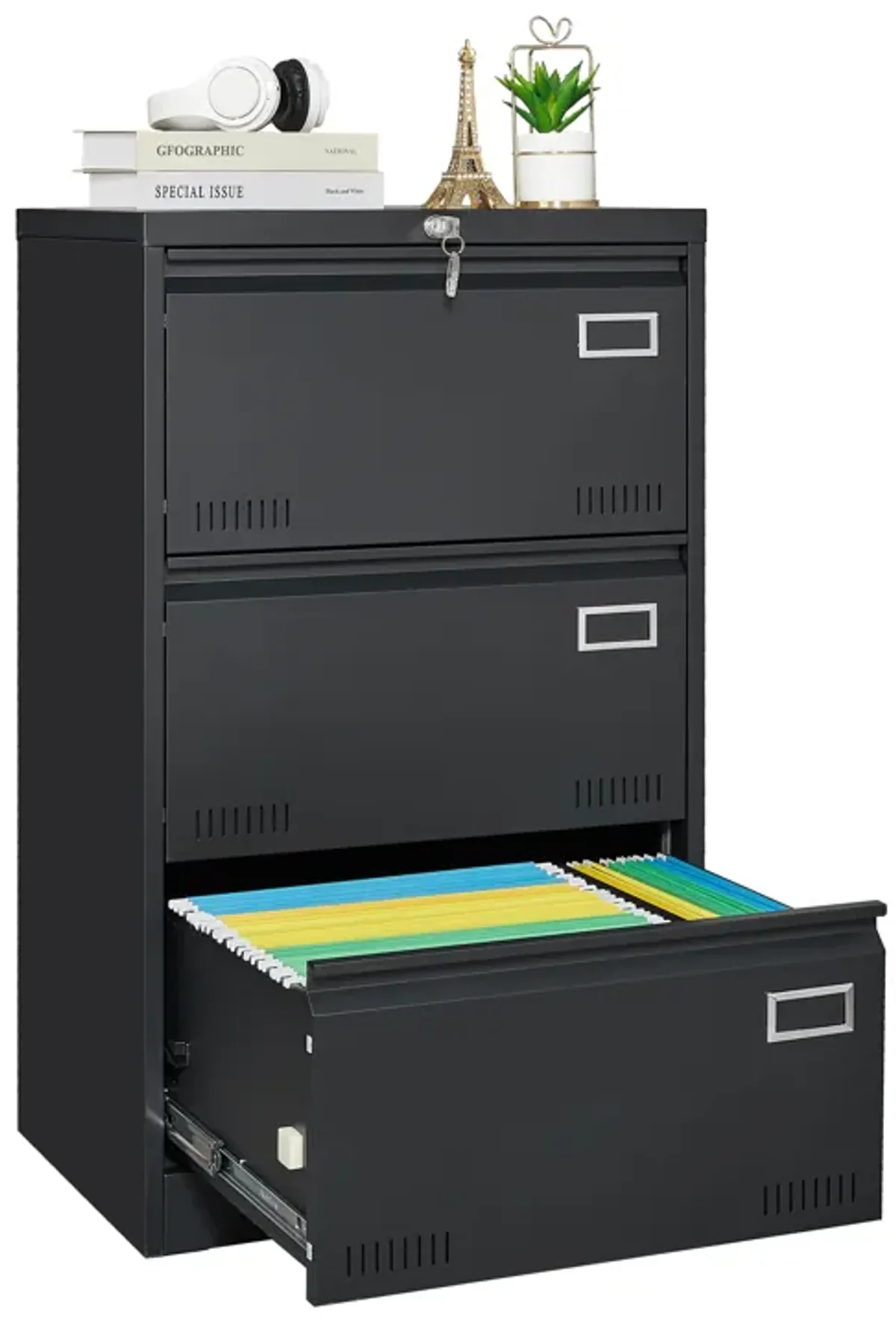 Filing Cabinet Lateral File Cabinet 3 Drawer, Locking Metal File Cabinets Three Drawer, Office Filing Cabinet With Lock Drawers For Home Office