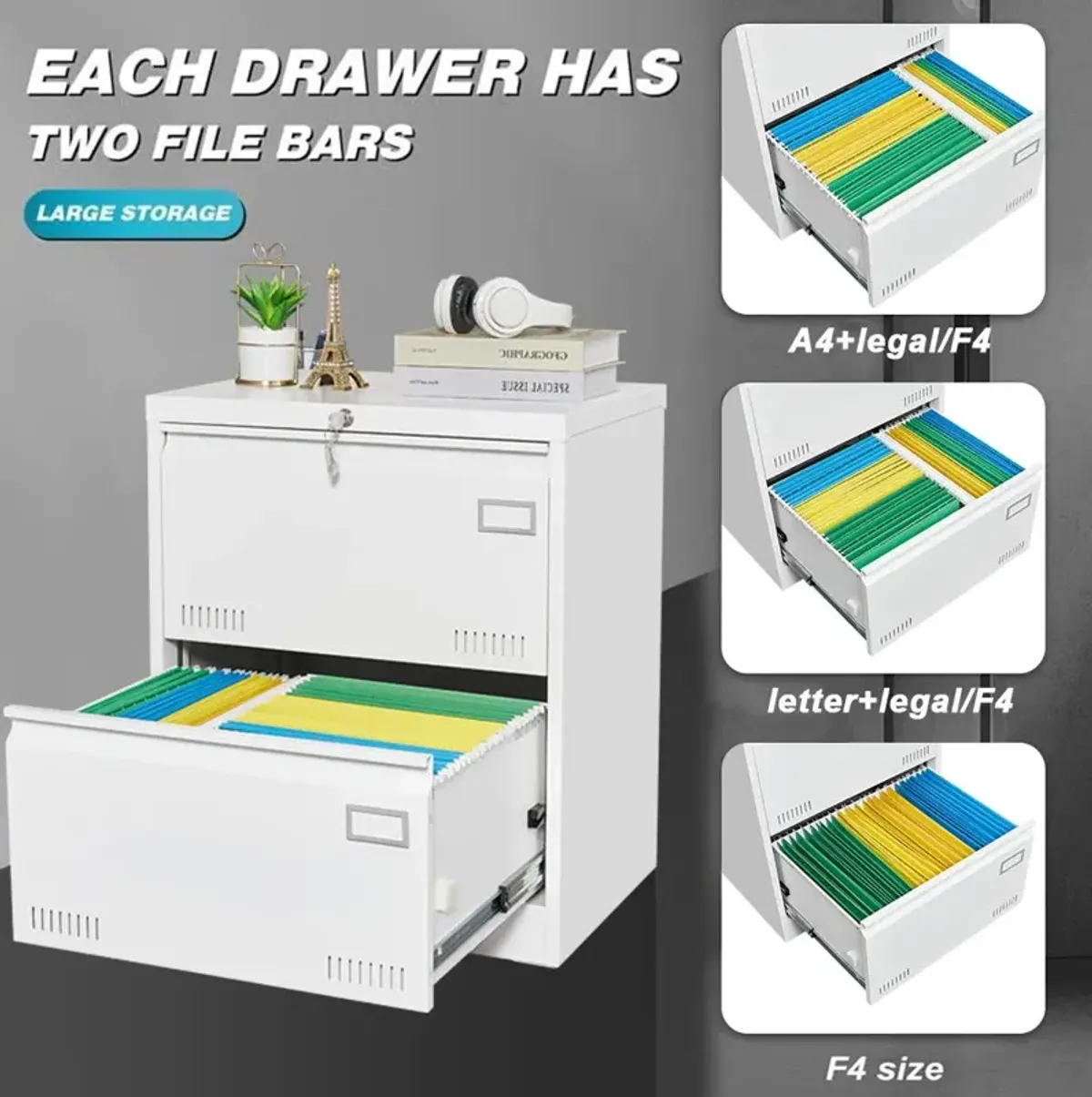 Filing Cabinet Lateral File Cabinet 3 Drawer, Locking Metal File Cabinets Three Drawer, Office Filing Cabinet With Lock Drawers For Home Office