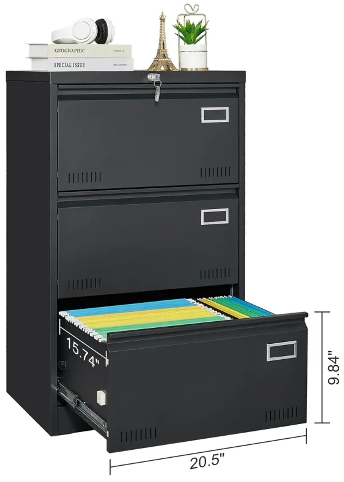 Filing Cabinet Lateral File Cabinet 3 Drawer, Locking Metal File Cabinets Three Drawer, Office Filing Cabinet With Lock Drawers For Home Office