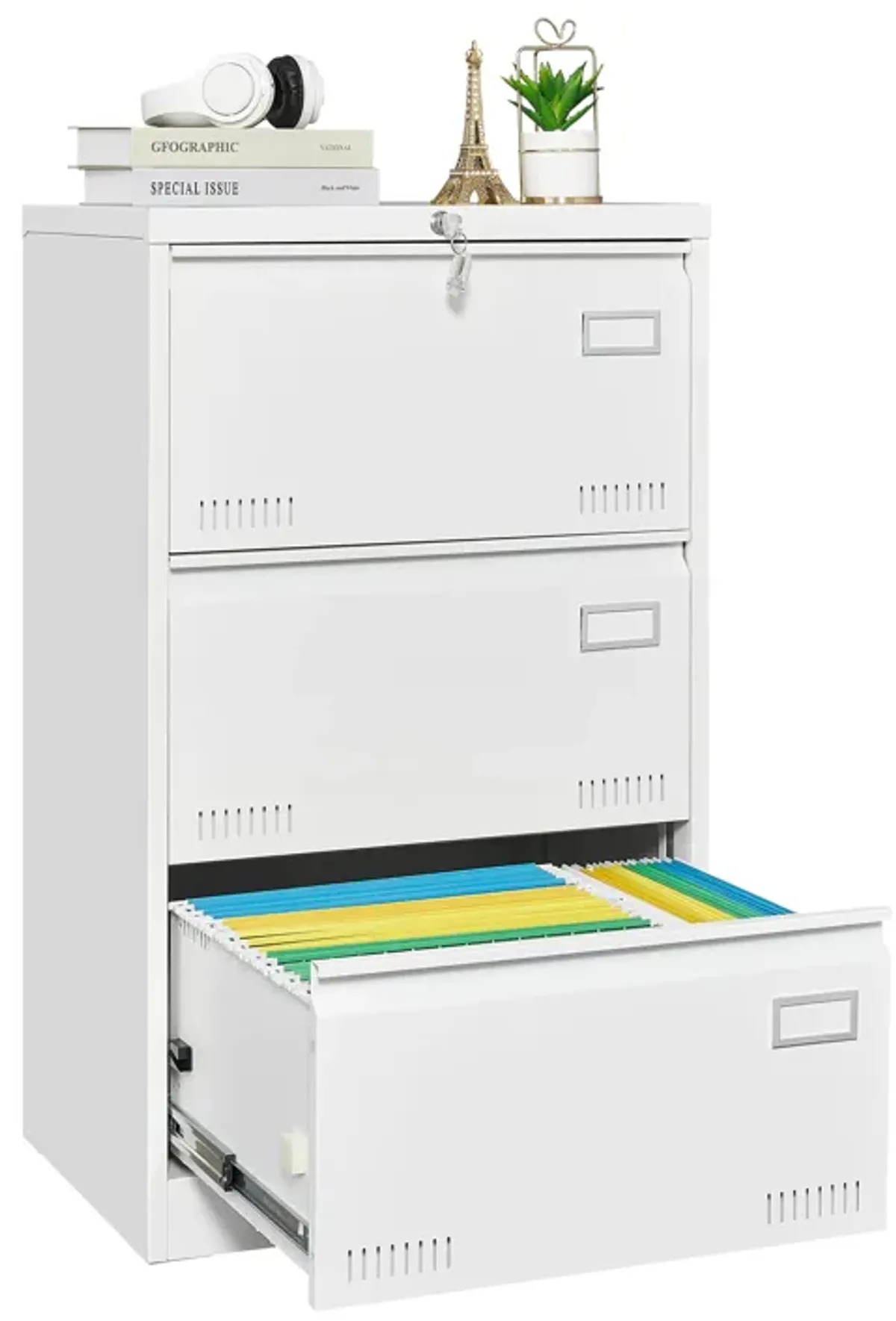 Filing Cabinet Lateral File Cabinet 3 Drawer, Locking Metal File Cabinets Three Drawer, Office Filing Cabinet With Lock Drawers For Home Office